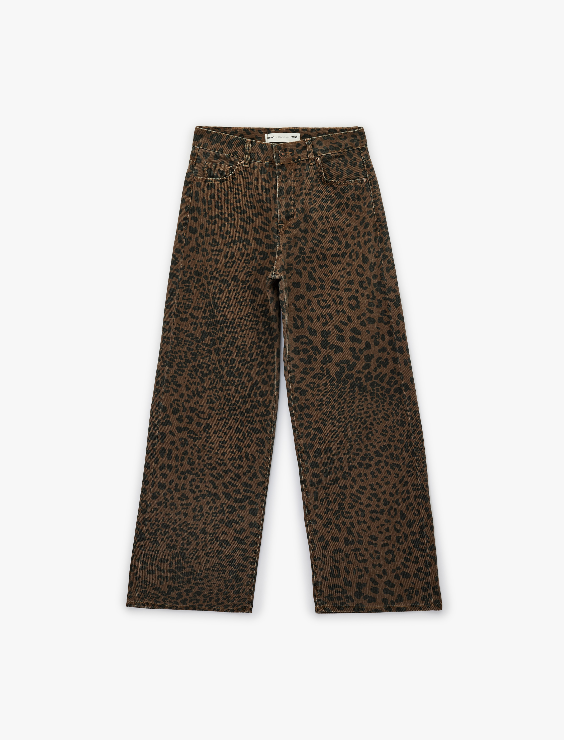   Koton X Sima Tarkan -  Pamuklu Düğmeli Cepli Bol Kalıp Leopar Desenli Jean Pantolon
