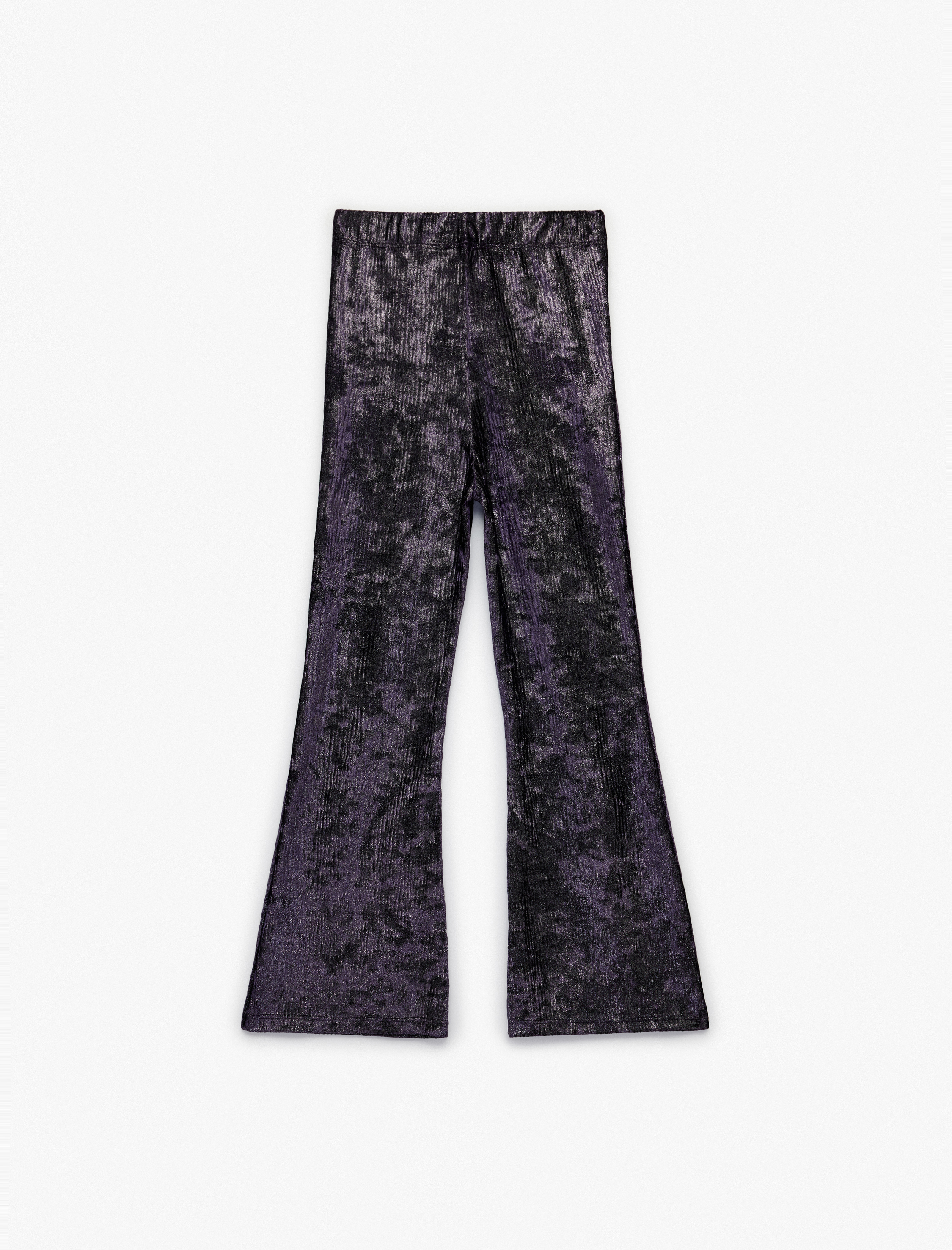  Kız Çocuk Parlak Detaylı Beli Lastikli Slim Fit İspanyol Paça Pantolon