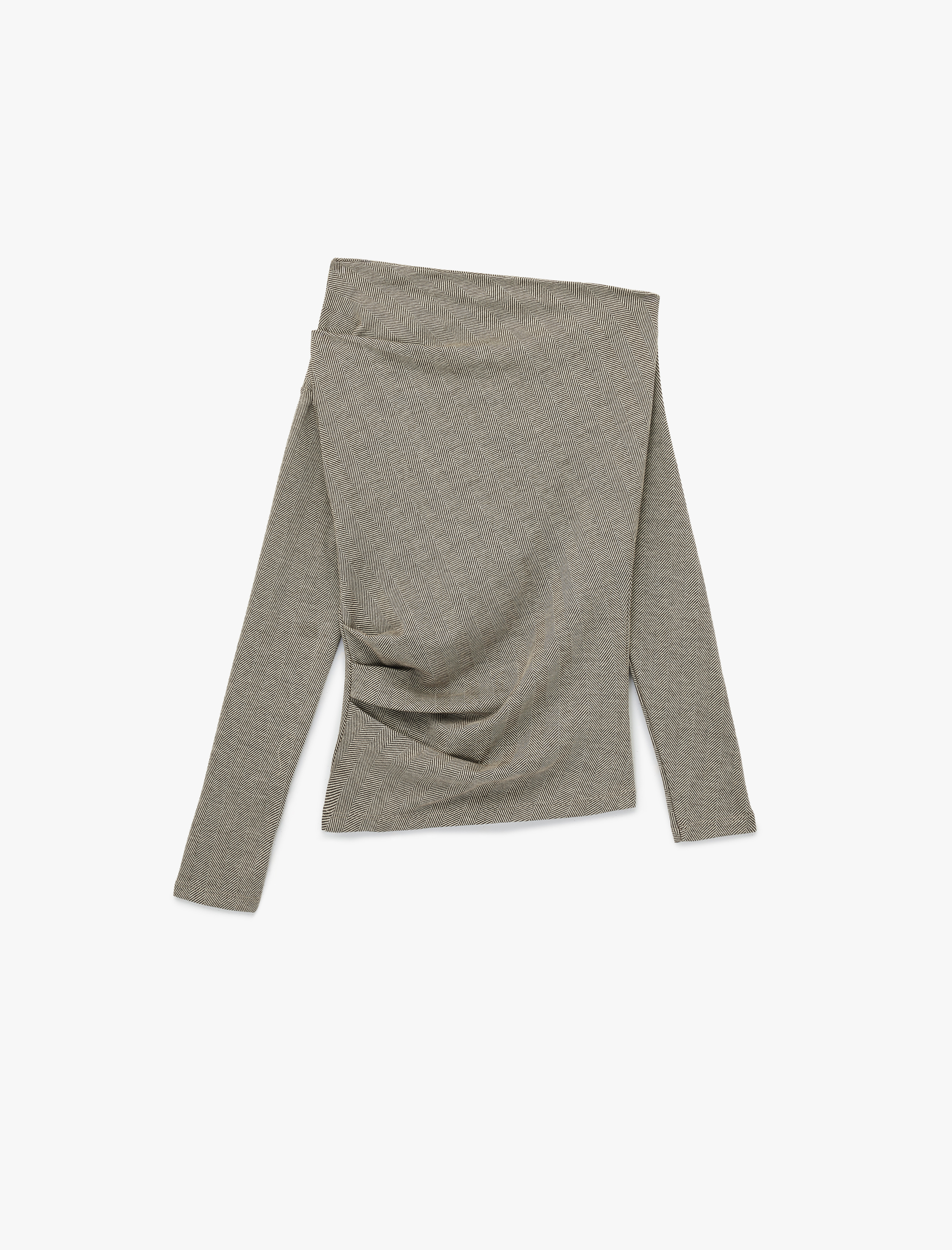   Koton X Şahika Ercümen - Slim Fit Uzun Kollu Asimetrik Yaka Açık Omuz Bluz