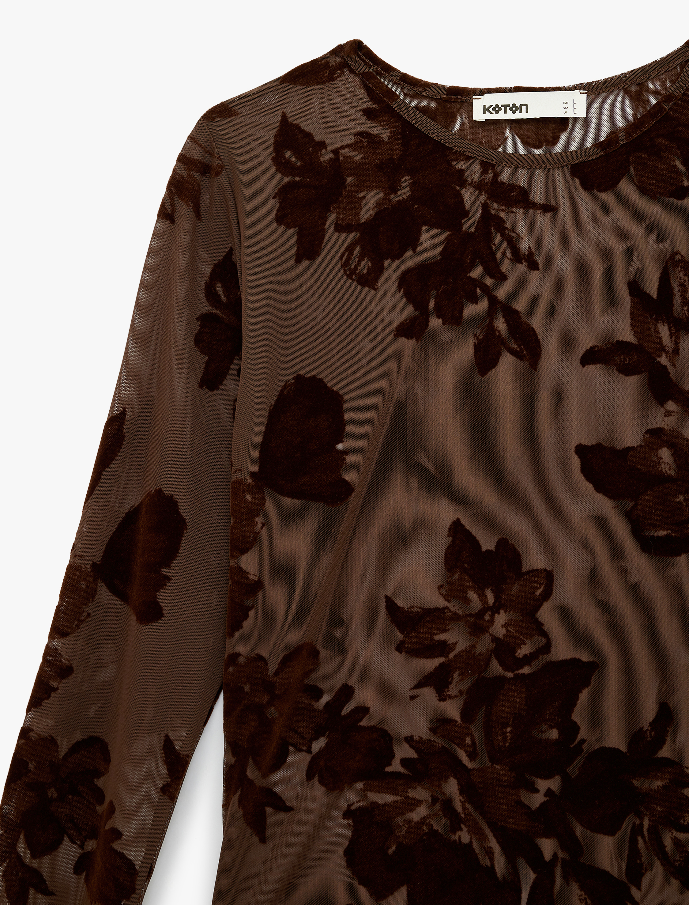   Uzun Kollu Bisiklet Yaka Çiçekli Tül Transparan Bluz