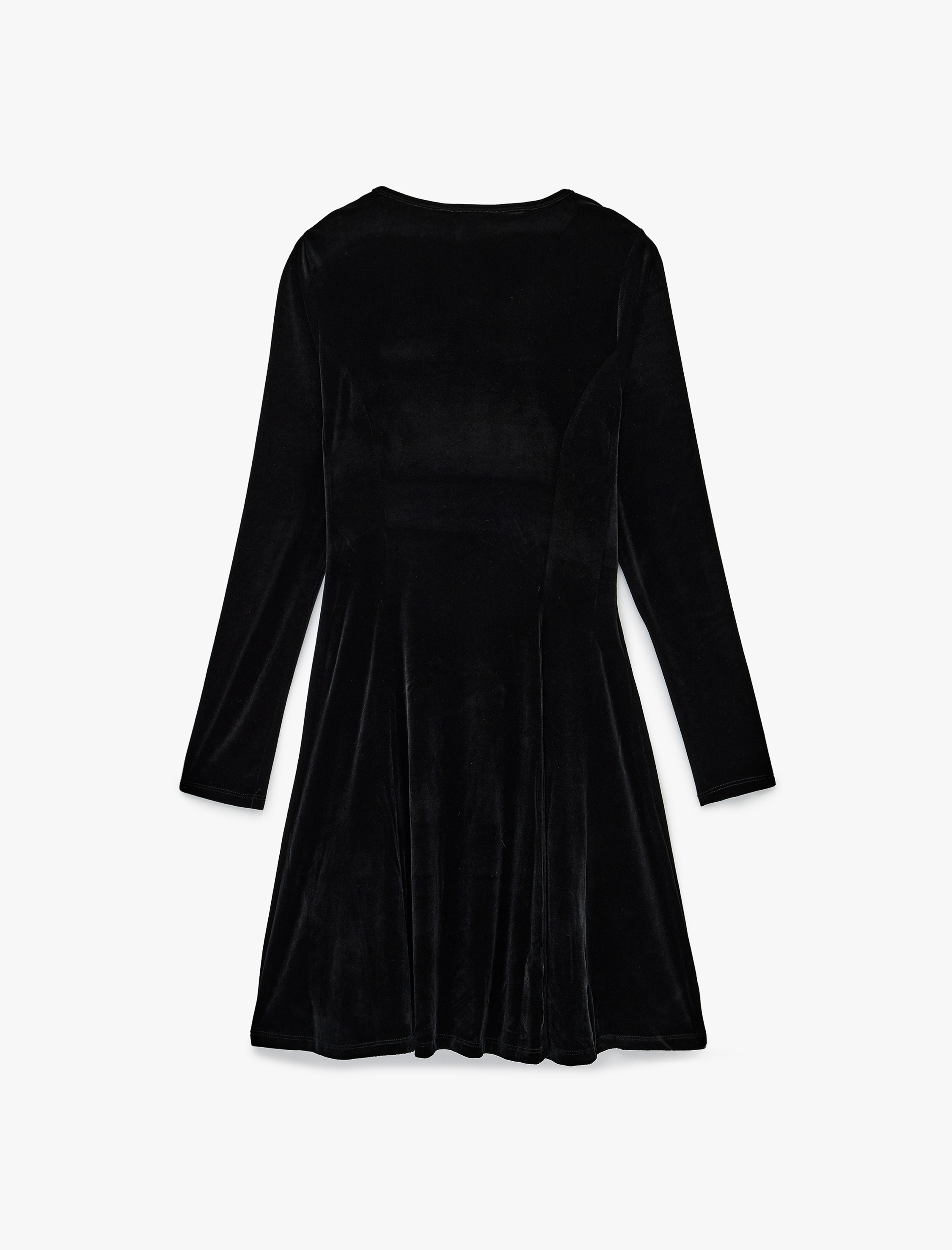   Uzun Kollu Kare Yaka Mini Kadife Elbise