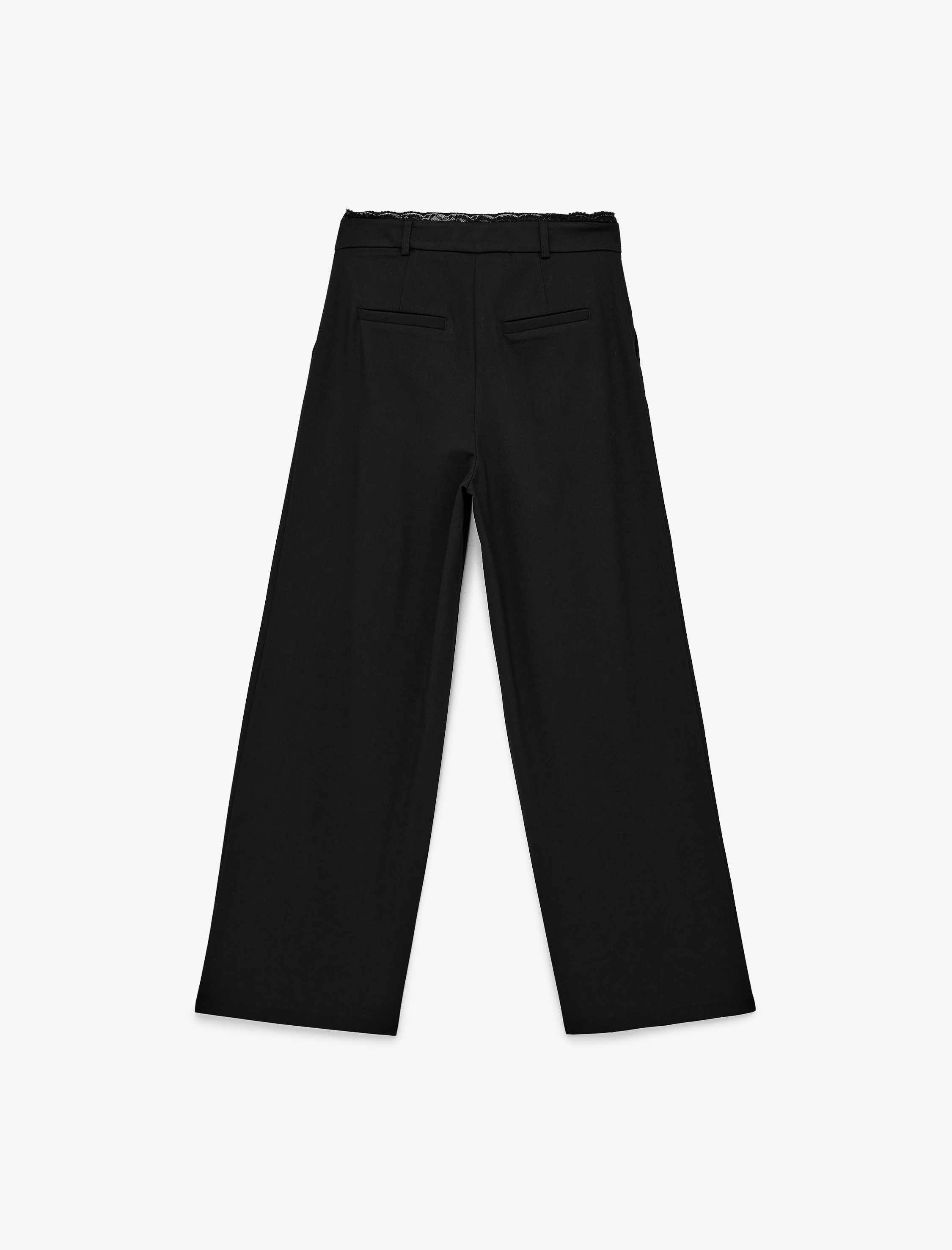   Pile Detaylı Cepli Geniş Paça Kumaş Pantolon