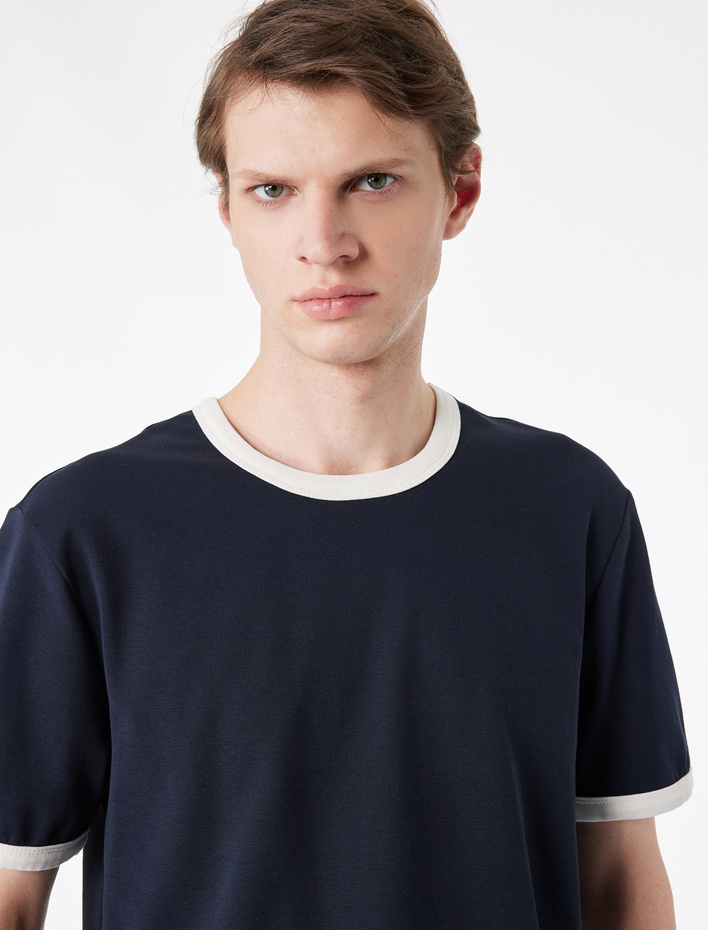  Kısa Kollu Biyeli Pamuklu Bisiklet Yaka Slim Fit Tişört