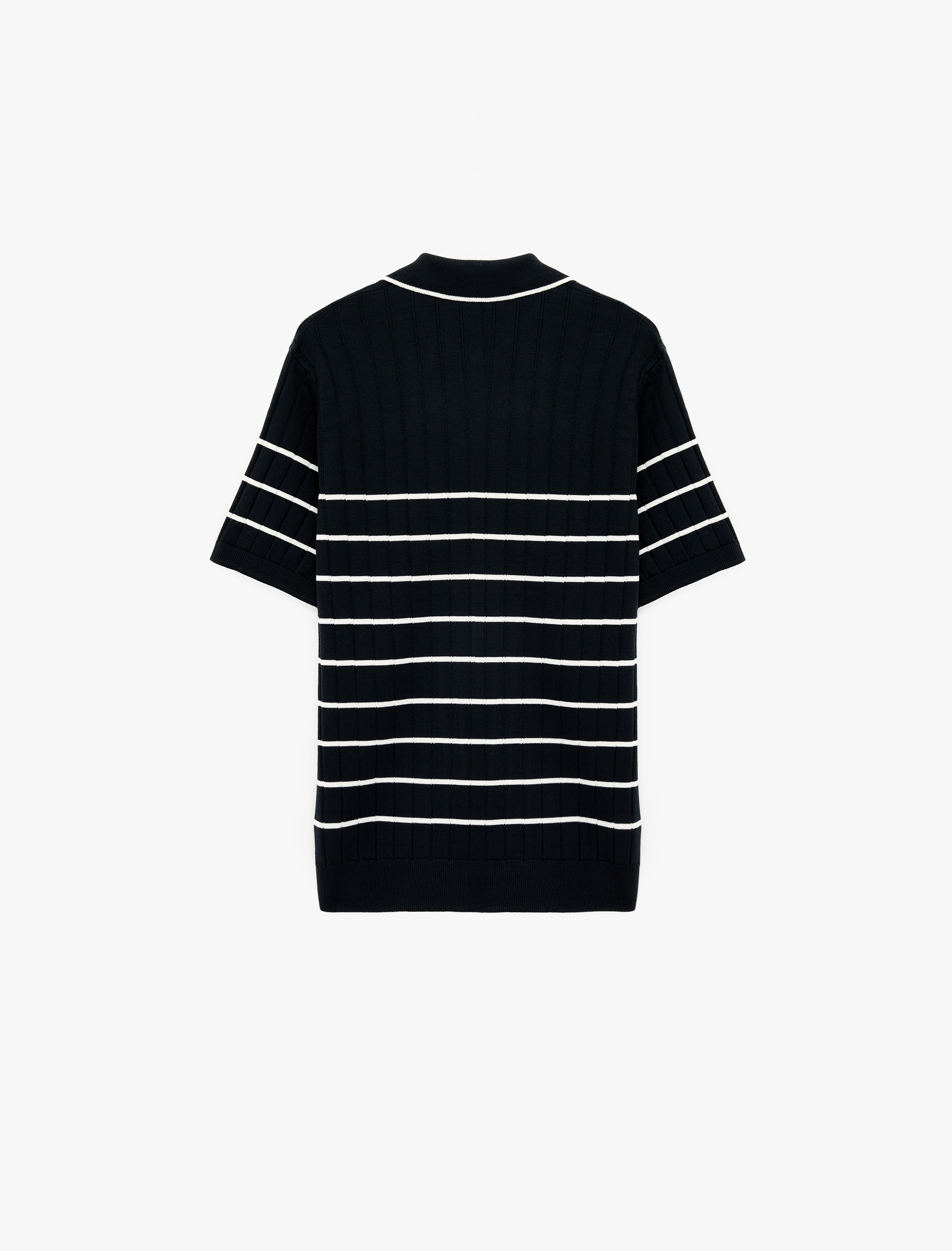   Viskon Polo Yaka Çizgili Dokulu Kısa Kollu Triko Tişört