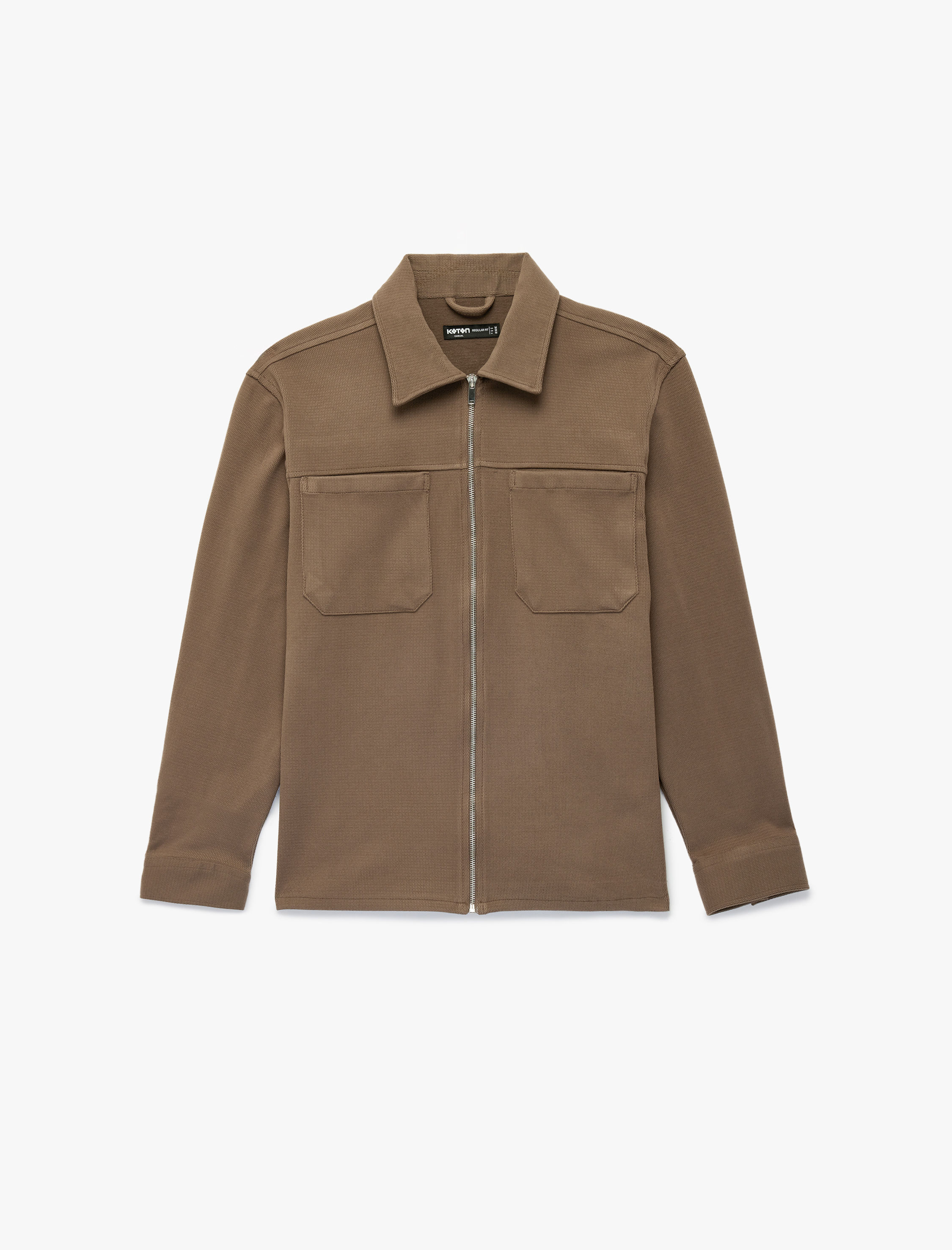   Uzun Kollu Cepli Klasik Yaka Fermuarlı Gömlek Ceket