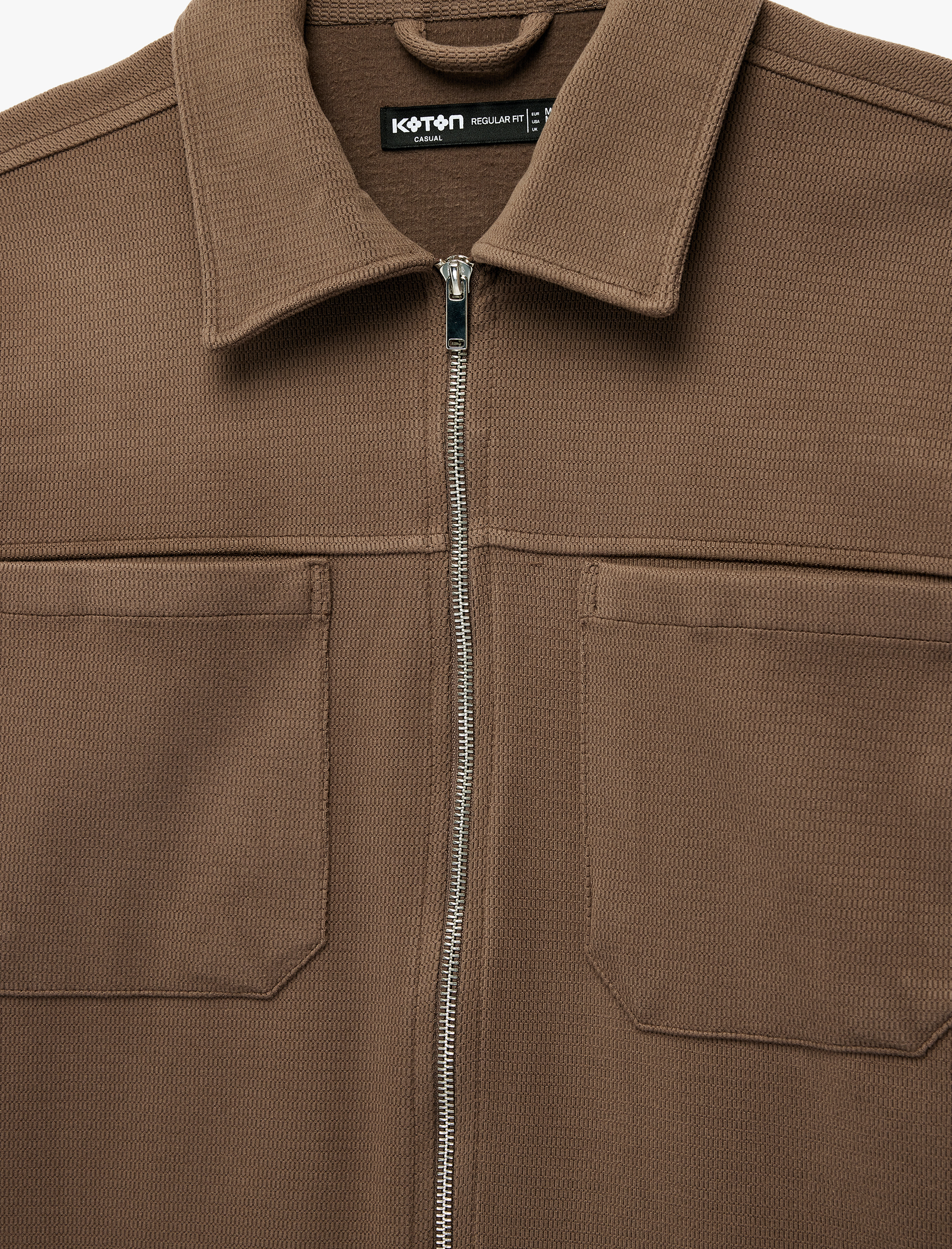   Uzun Kollu Cepli Klasik Yaka Fermuarlı Gömlek Ceket