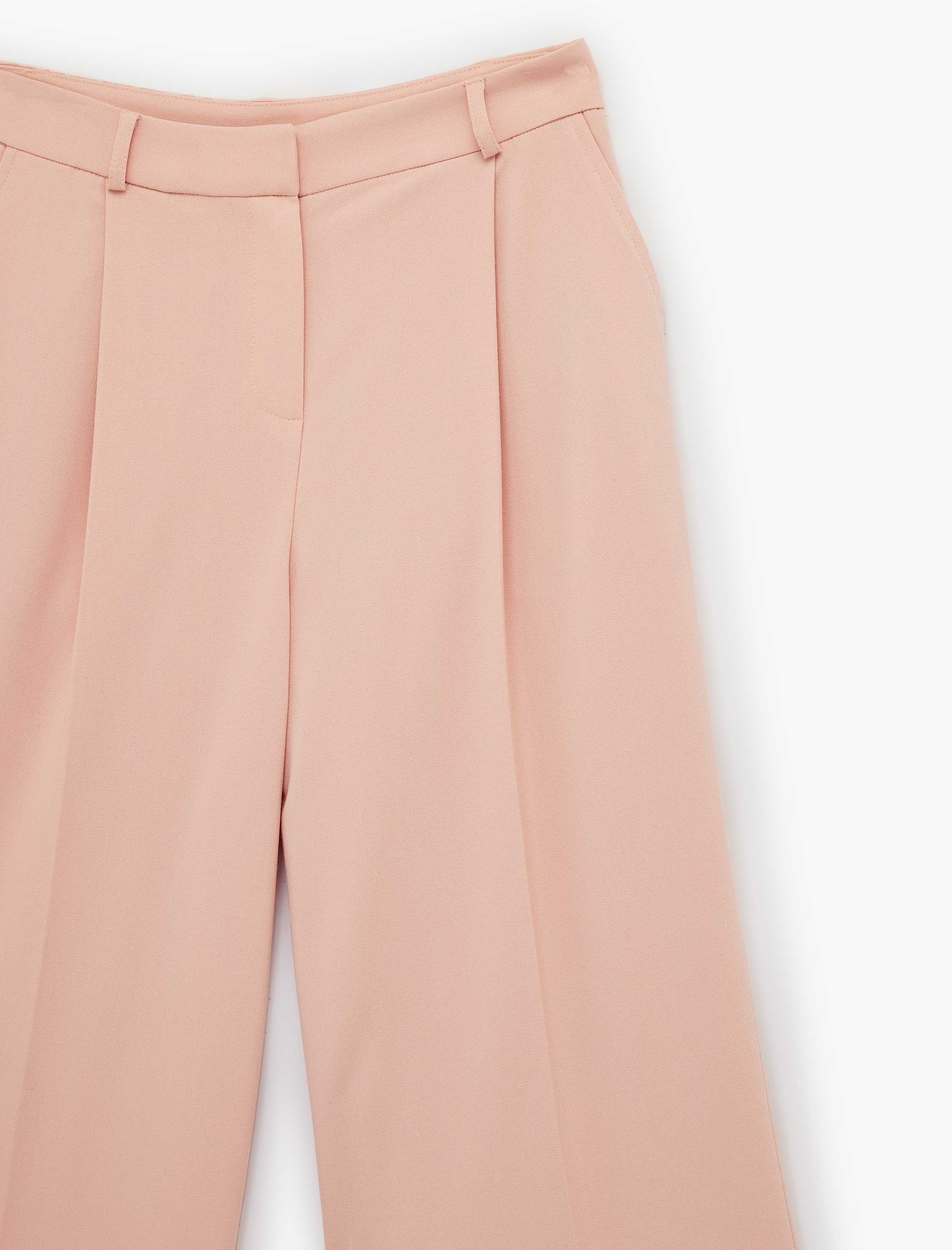   Yüksek Bel Viskon Karışımlı Cepli Pileli Geniş Paça Pantolon