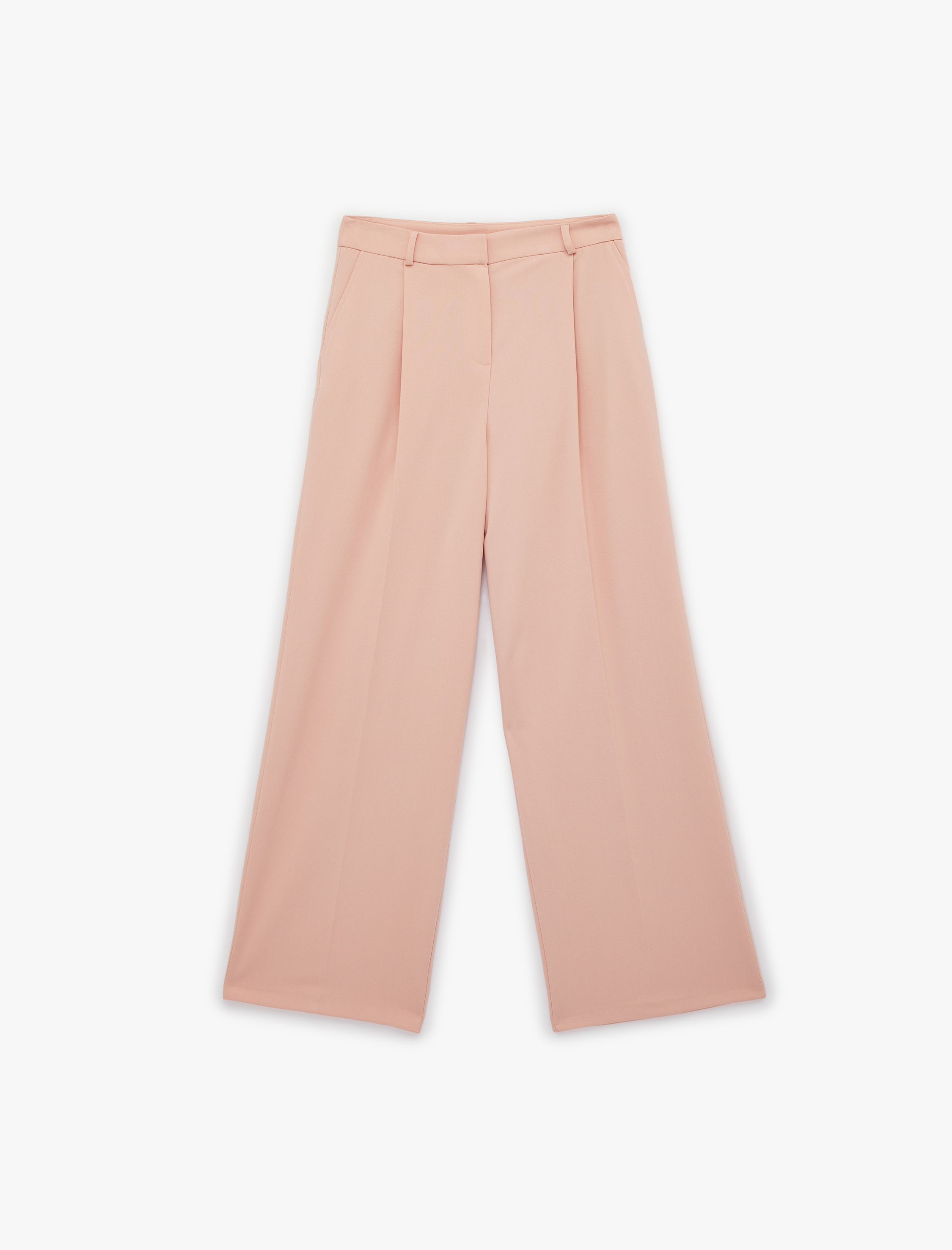   Yüksek Bel Viskon Karışımlı Cepli Pileli Geniş Paça Pantolon