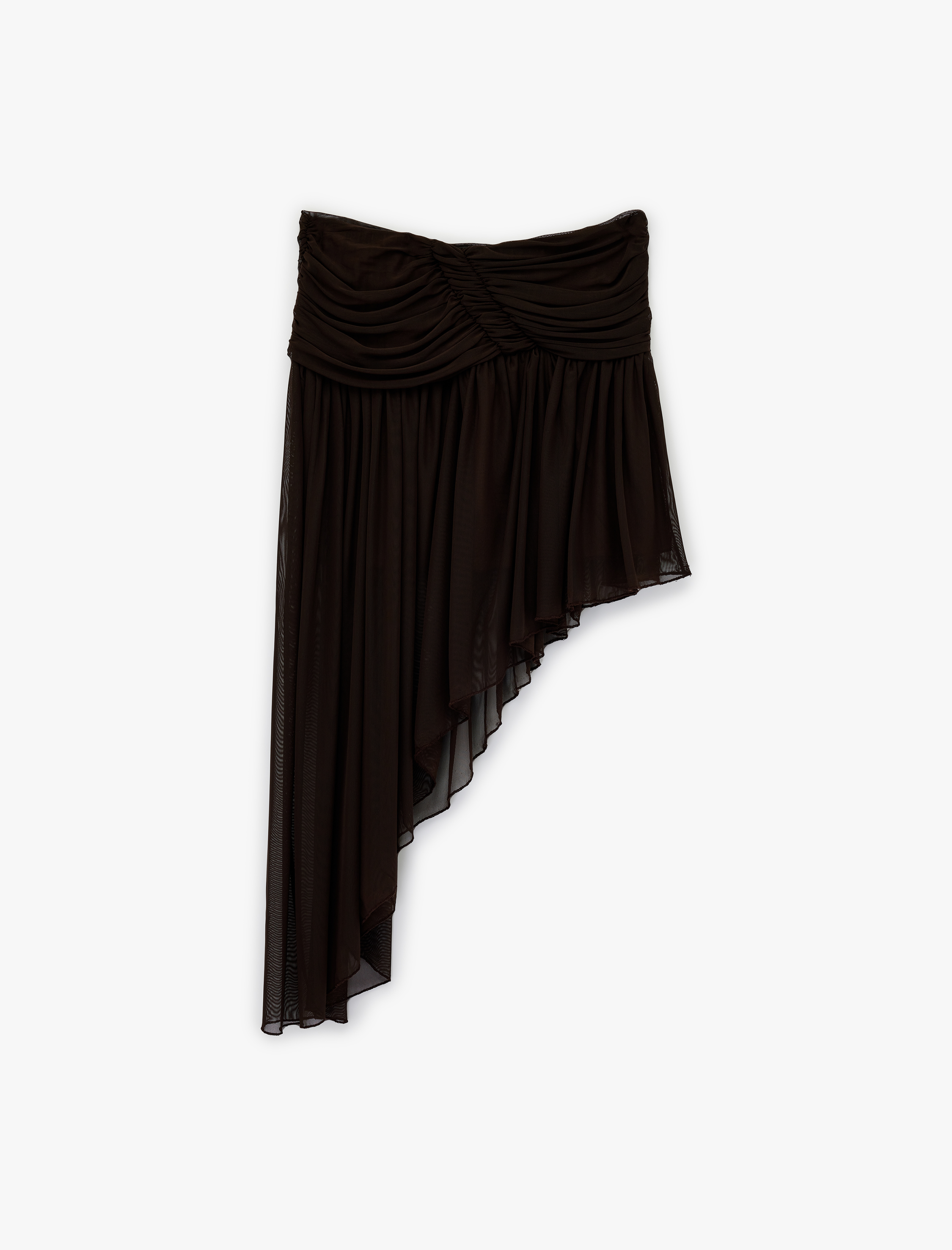   Slim Fit Drapeli Asimetrik Kesim Tül Etek