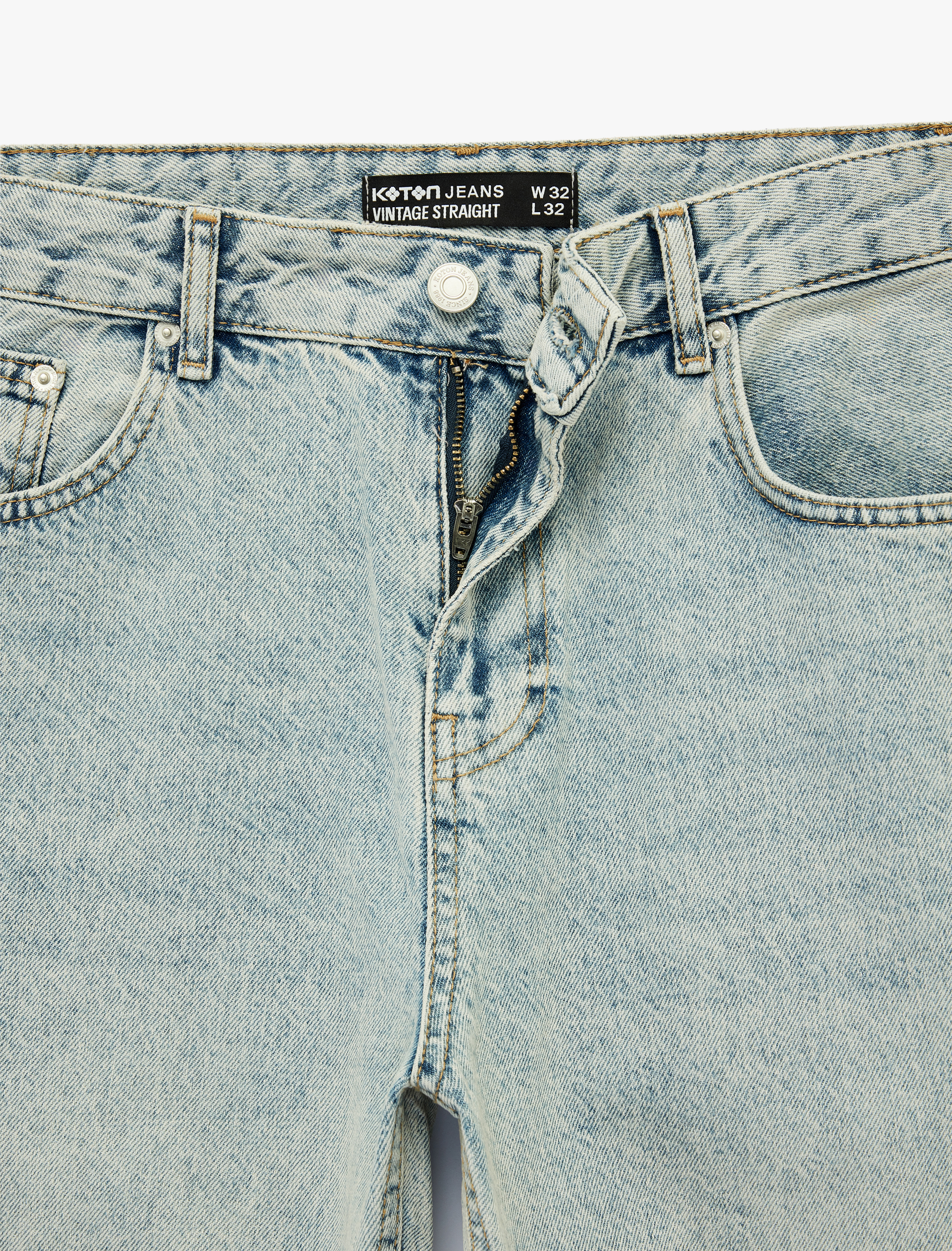   Normal Bel Pamuklu Vintage Straight Jean Pantolon