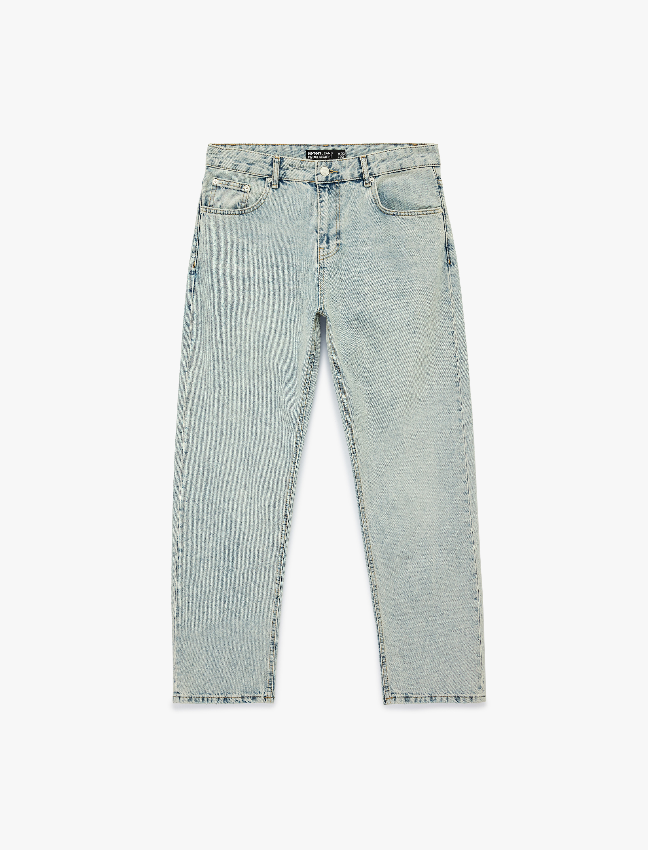   Normal Bel Pamuklu Vintage Straight Jean Pantolon