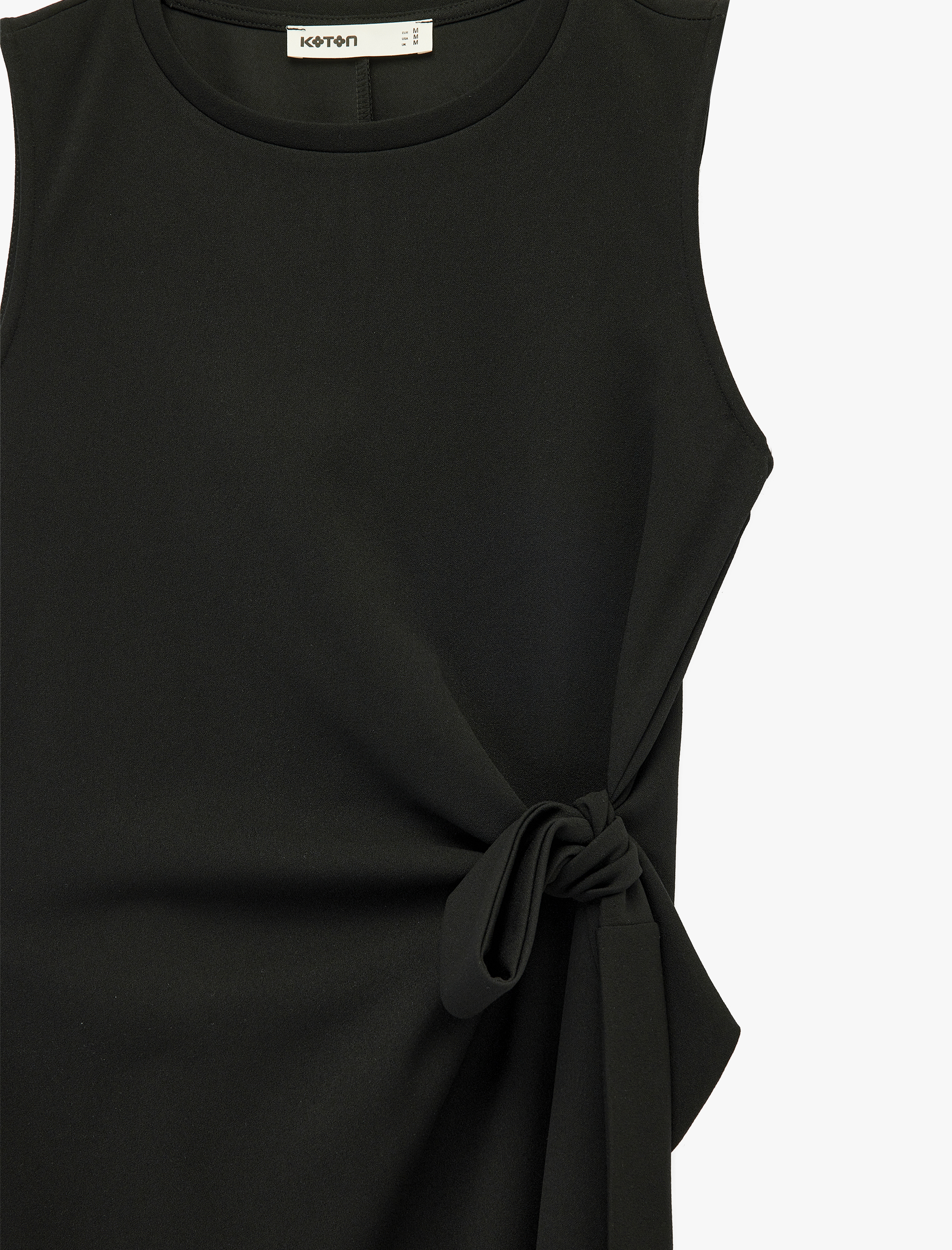   Krep Scuba Kumaş Bisiklet Yaka Kolsuz Bağlama Detaylı Midi Elbise