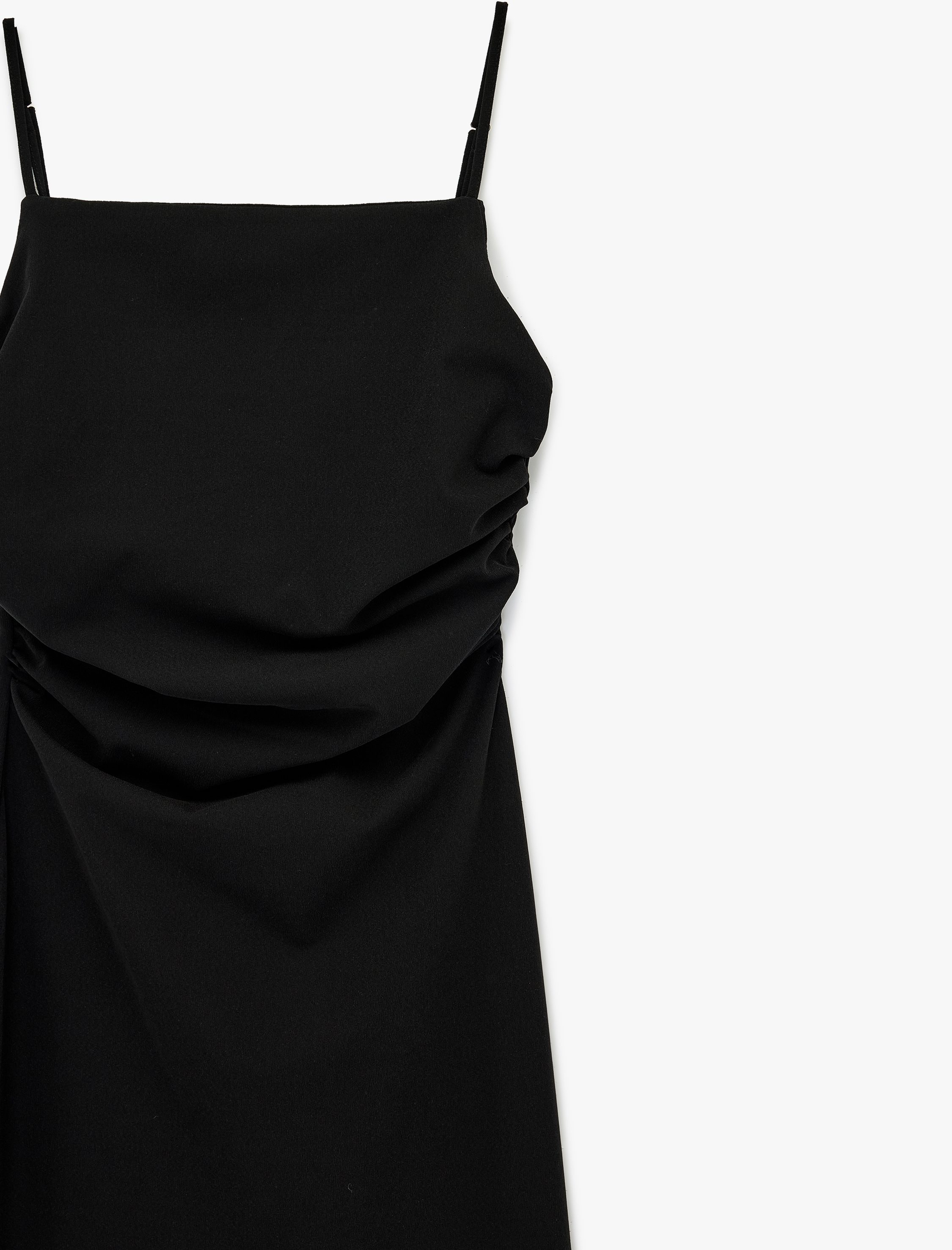   Slim Fit Kare Yaka İp Askılı Bodycon Midi Drapeli Elbise