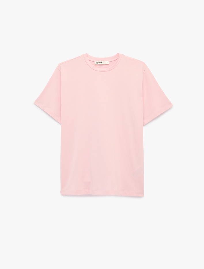  Pamuklu Kısa Kollu Bisiklet Yaka Oversize Basic Tişört