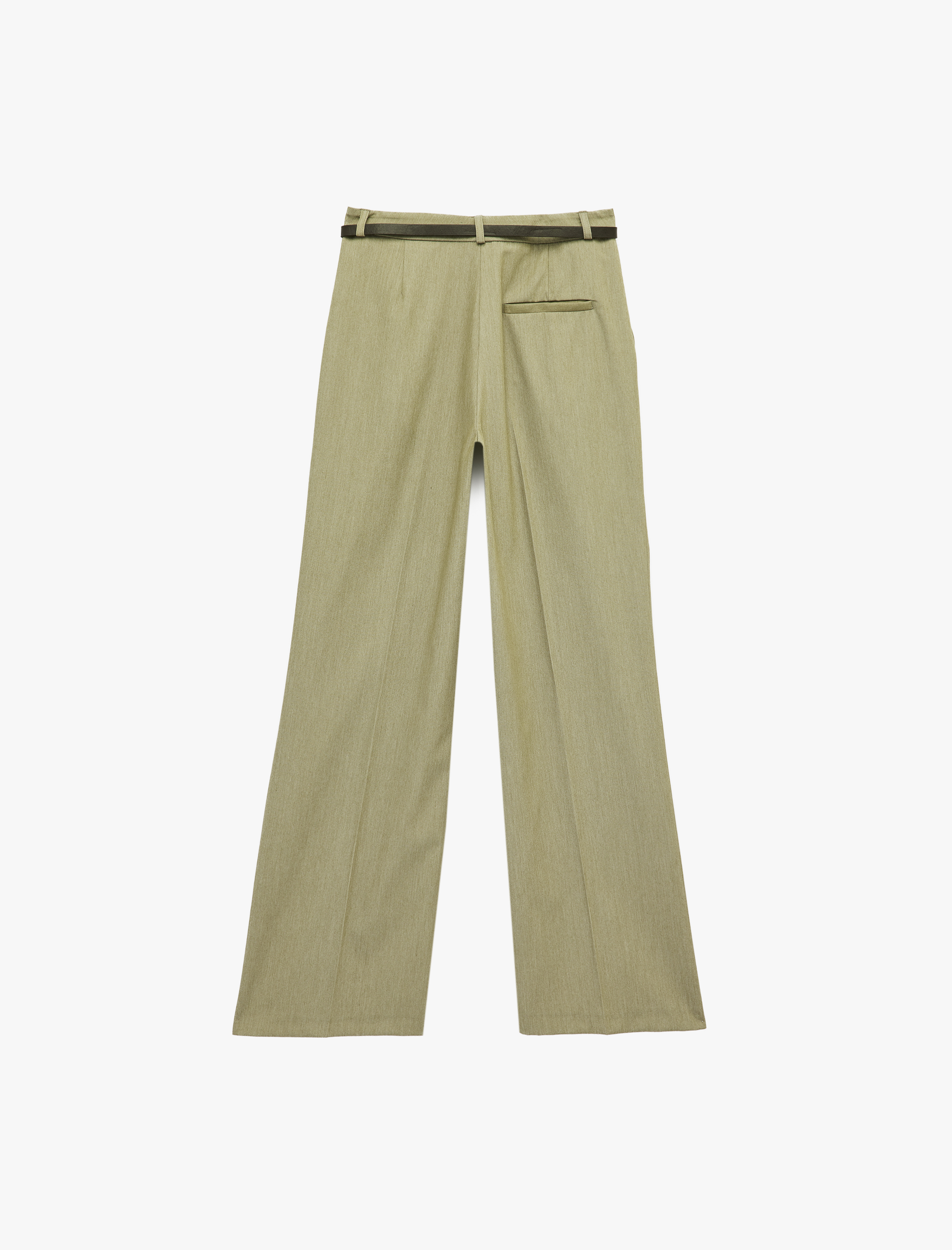   Yüksek Bel Kemerli Pileli Viskon Karışımlı Geniş Paça Pantolon