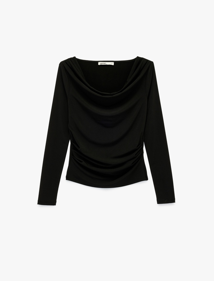  Sandy Kumaş Uzun Kollu Degaje Yaka Tişört