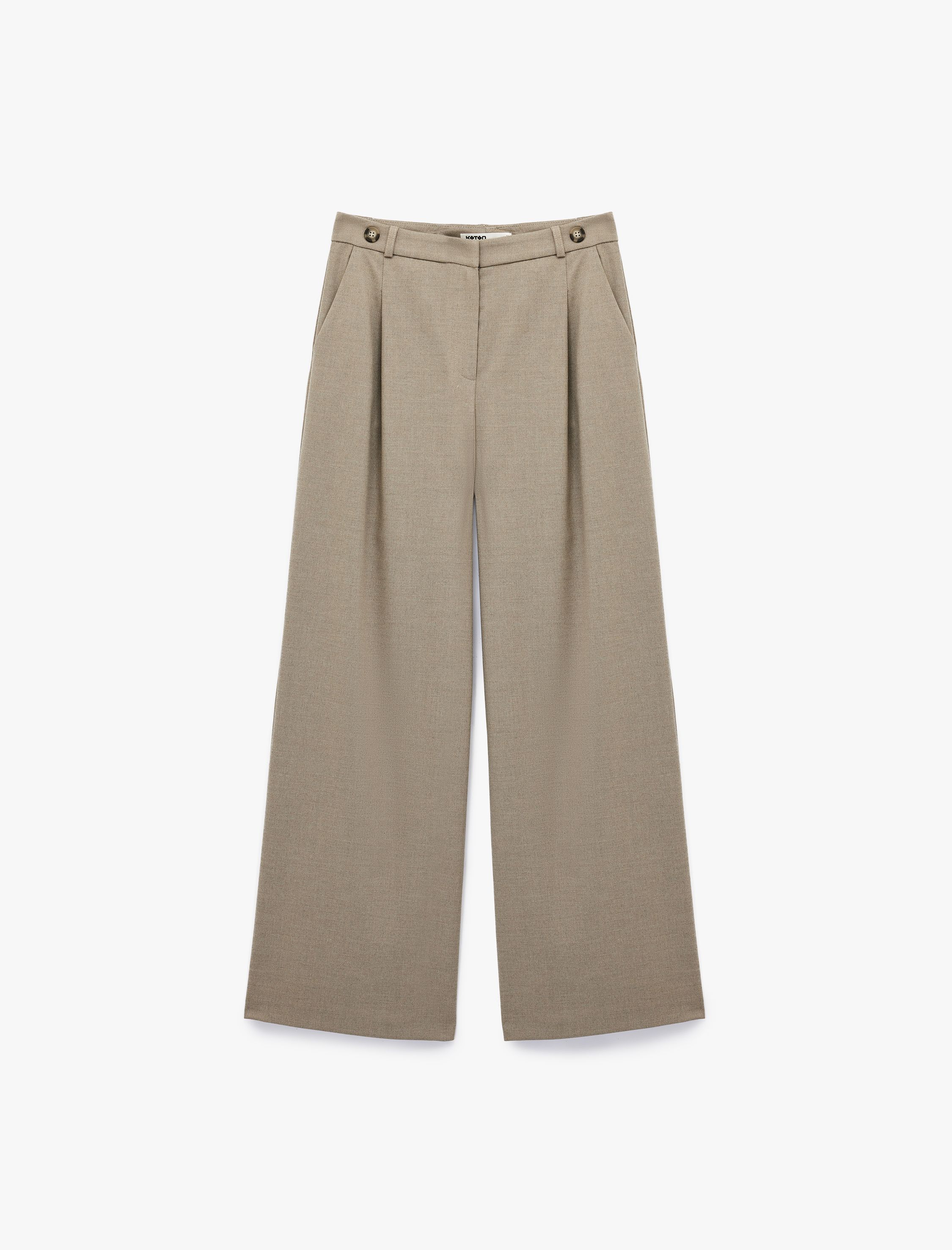   Viskon Karışımlı Cepli Yüksek Bel Düğme Detaylı Palazzo Pantolon