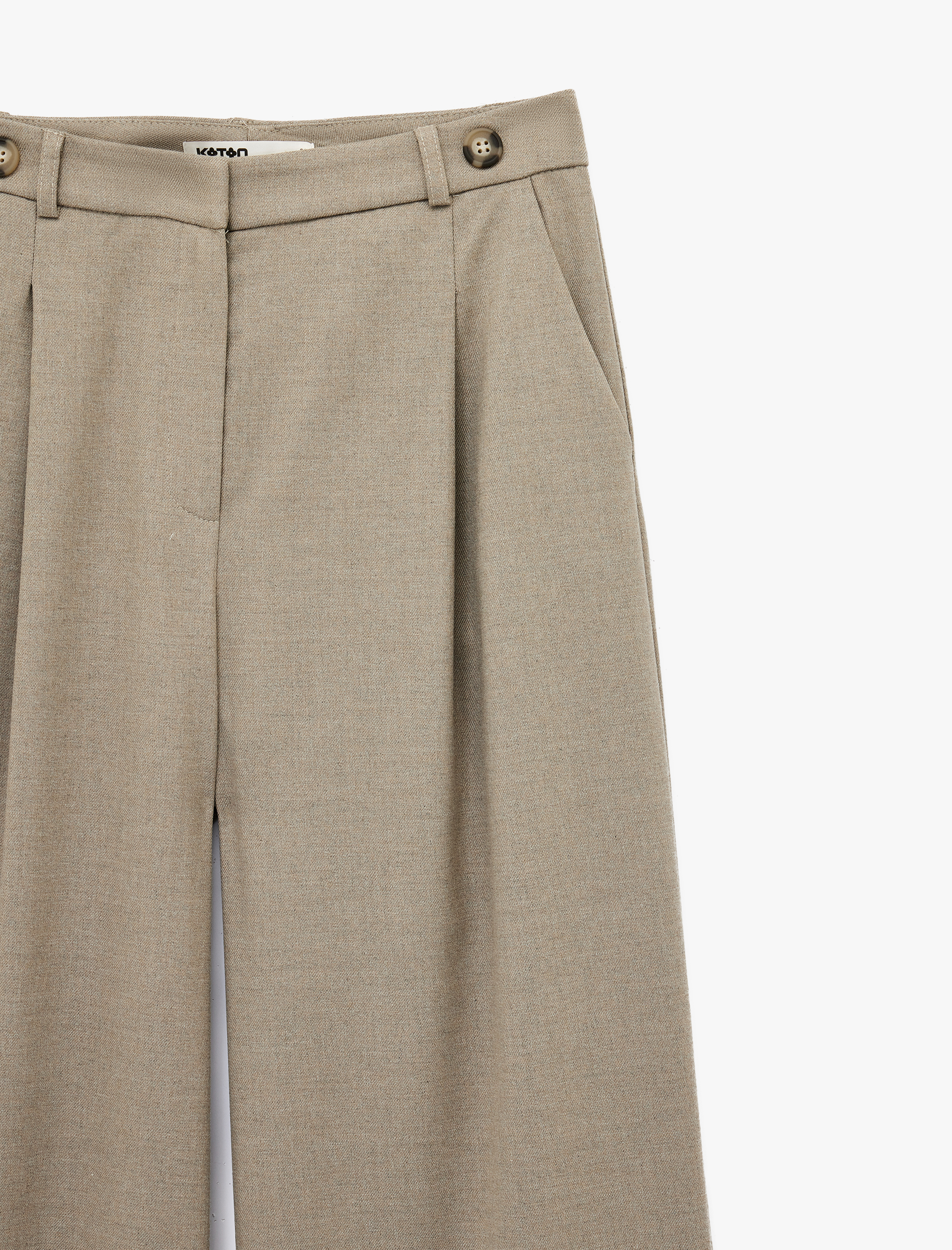   Viskon Karışımlı Cepli Yüksek Bel Düğme Detaylı Palazzo Pantolon