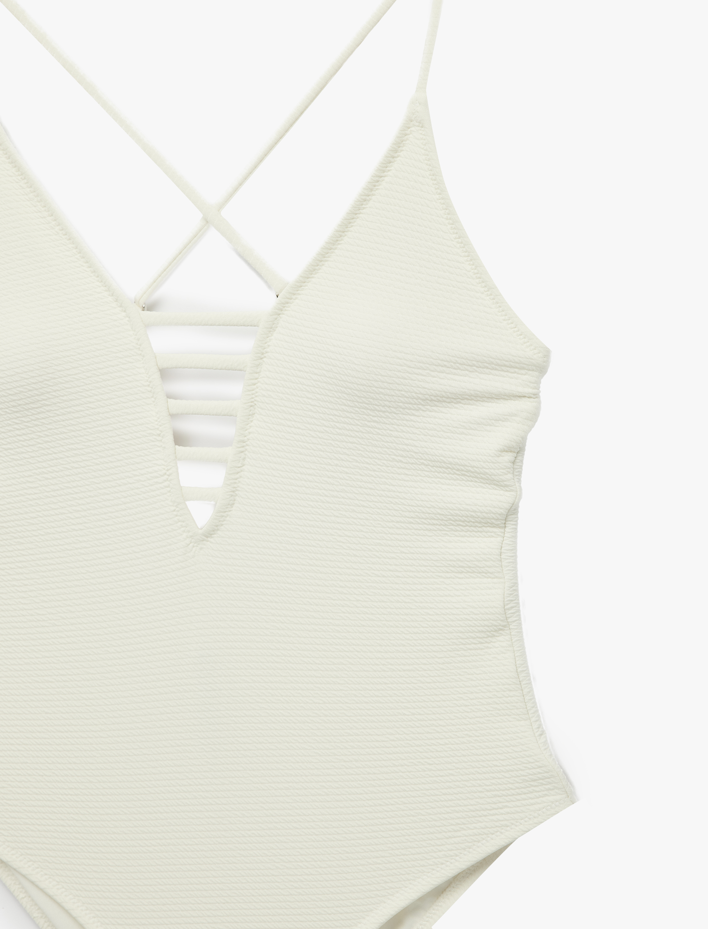   Derin V Yaka Dokulu Çapraz Askılı Mayo