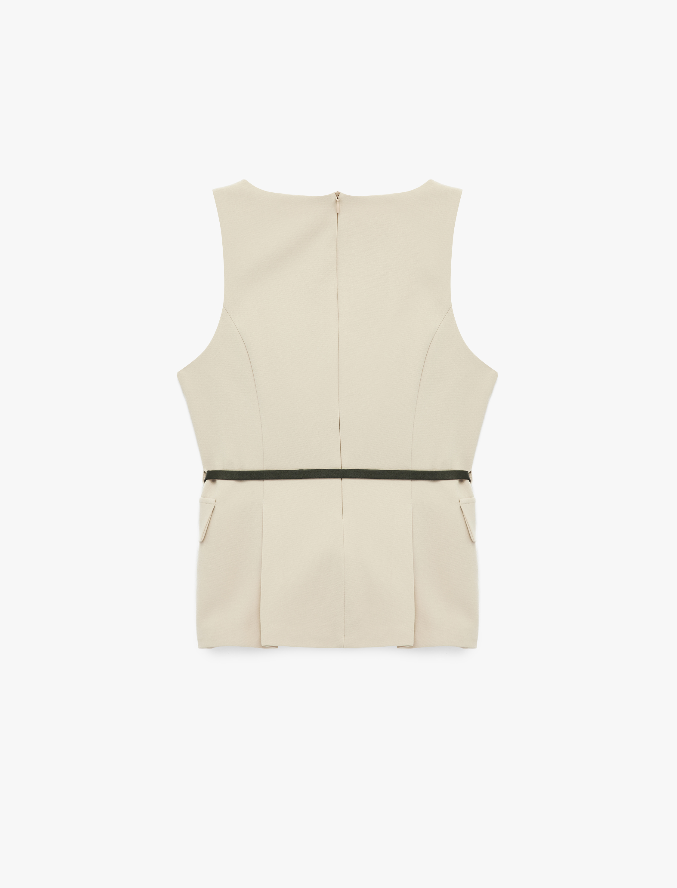   Cep Detaylı V Yaka Kemerli Kolsuz Bluz