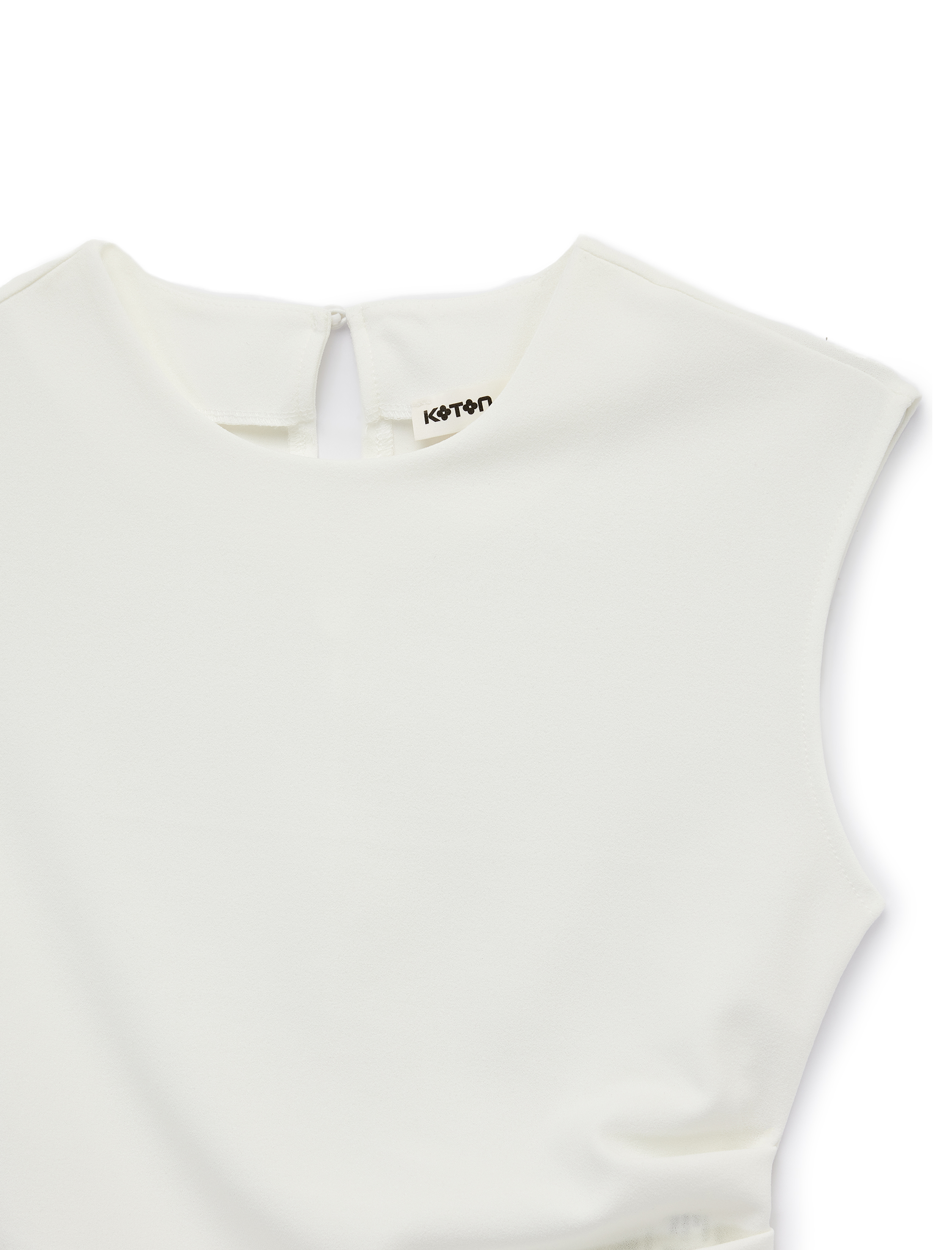   Krep Scuba Kumaş Slim Fit Bisiklet Yaka Kolsuz Drape Detaylı Bluz