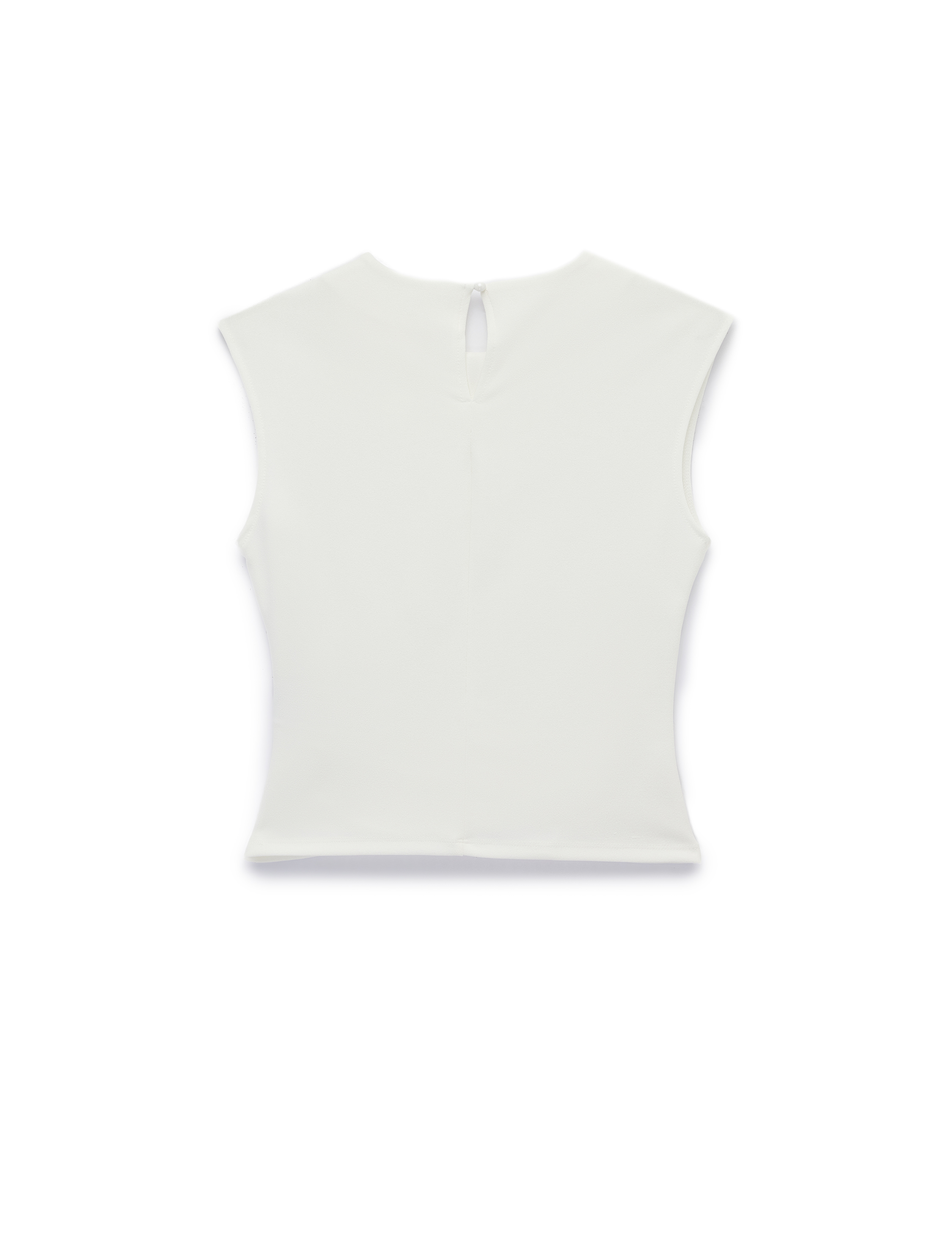   Krep Scuba Kumaş Slim Fit Bisiklet Yaka Kolsuz Drape Detaylı Bluz