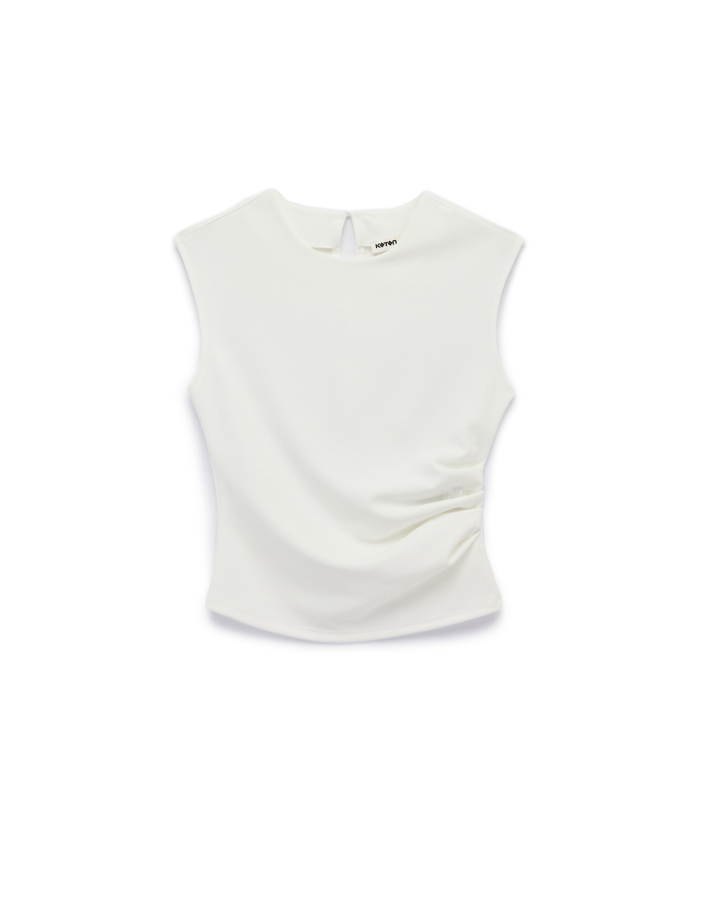   Krep Scuba Kumaş Slim Fit Bisiklet Yaka Kolsuz Drape Detaylı Bluz