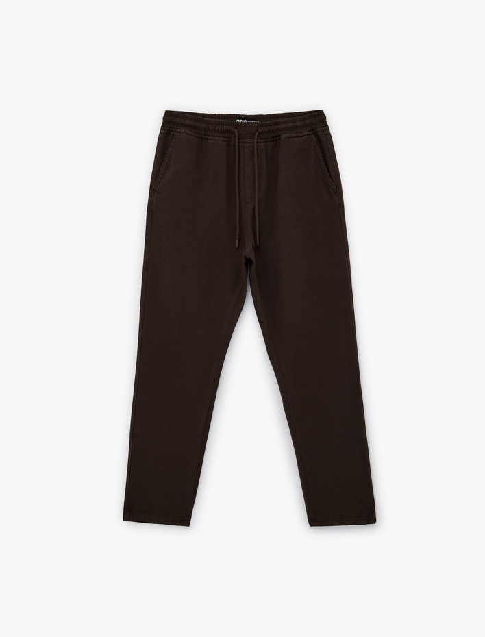  Regular Fit Pamuklu Cepli Gabardin Beli Bağcıklı Pantolon