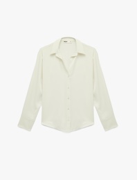 Klasik Yaka Uzun Kollu Rahat Kalıp Düğmeli Saten Gömlek