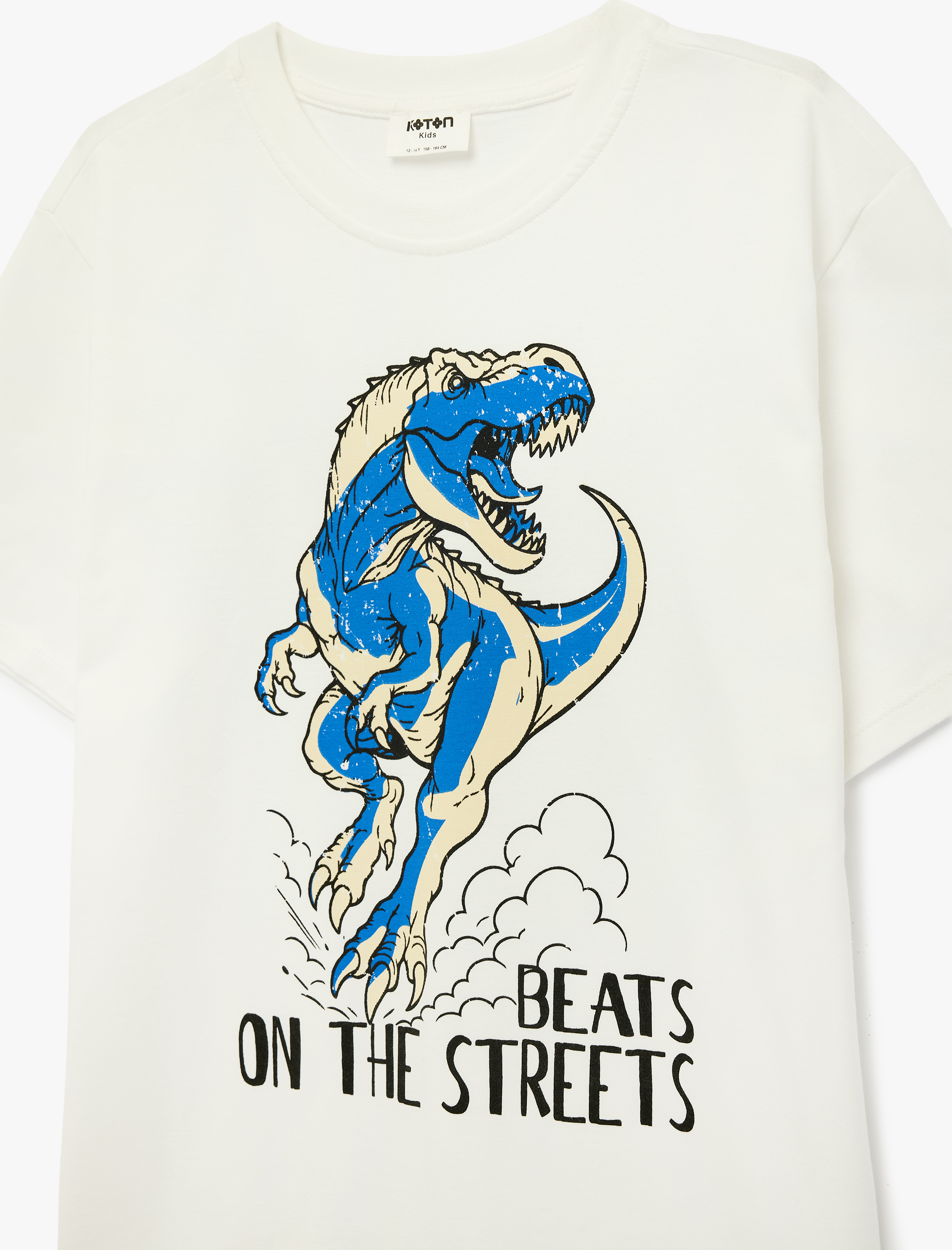  Erkek Çocuk Dinozor Baskılı Bisiklet Yaka Kısa Kollu Pamuklu Tişört