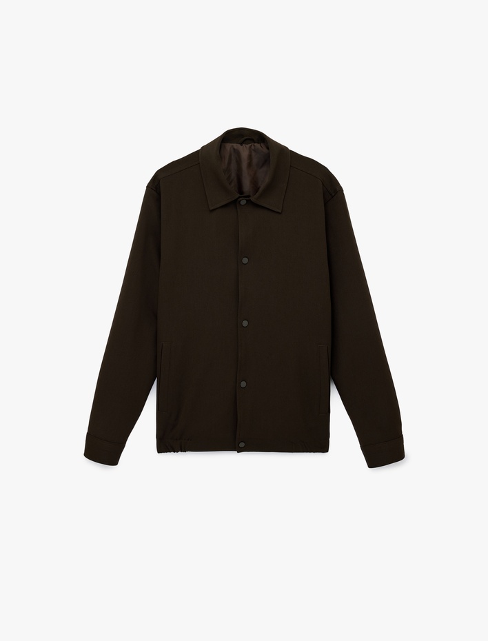  Viskon Karışımlı Uzun Kollu Cepli Gömlek Yaka Düğmeli Ceket