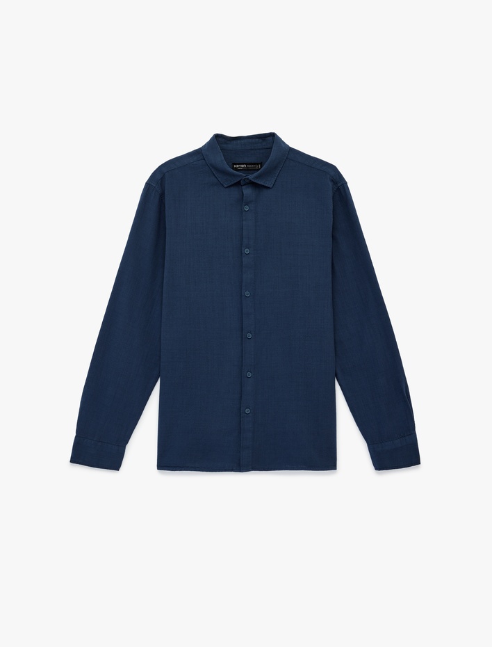  Regular Fit Pamuklu Klasik Yaka Düğmeli Uzun Kollu Gömlek