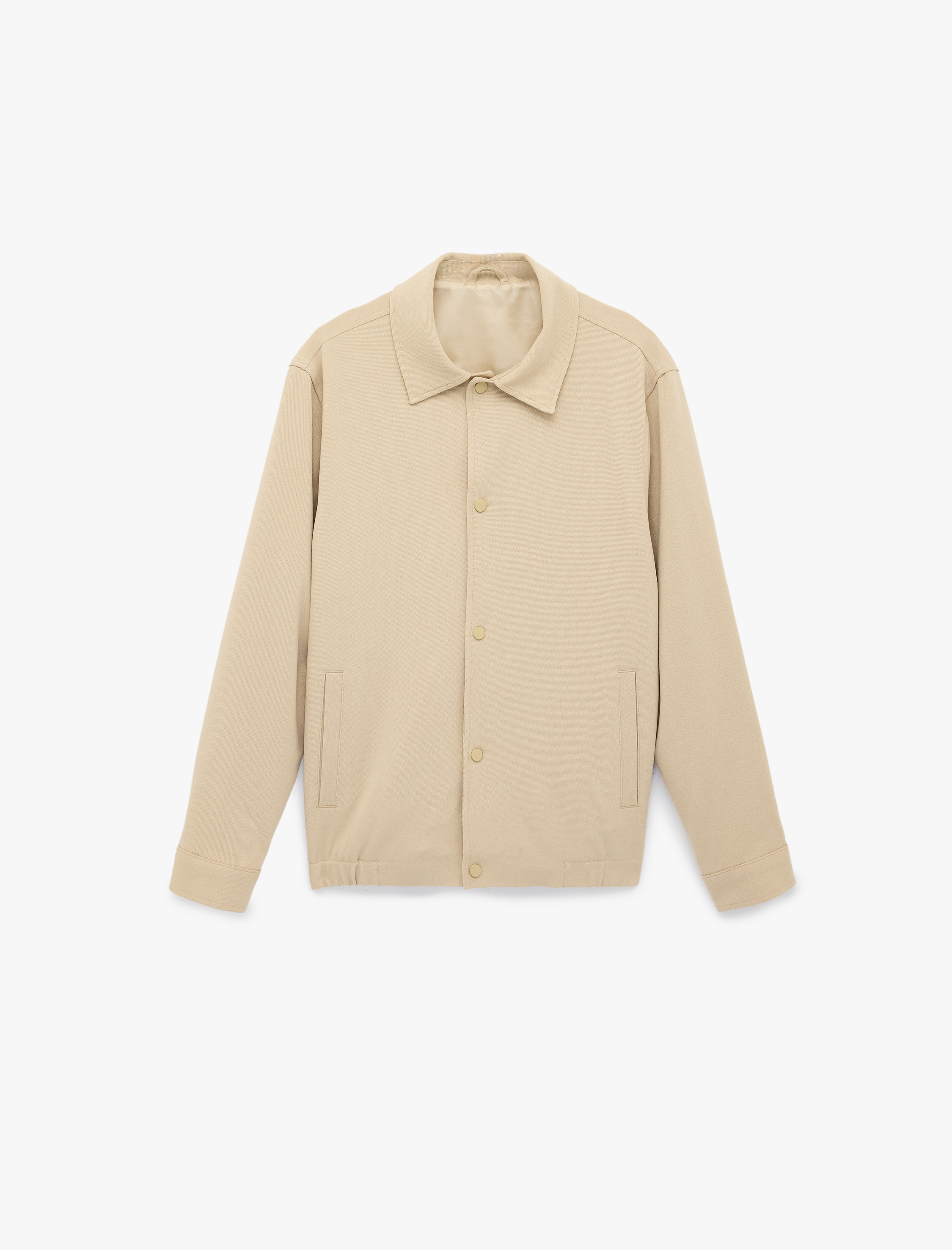   Viskon Karışımlı Uzun Kollu Cepli Gömlek Yaka Düğmeli Ceket