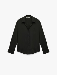 Klasik Yaka Uzun Kollu Rahat Kalıp Düğmeli Saten Gömlek