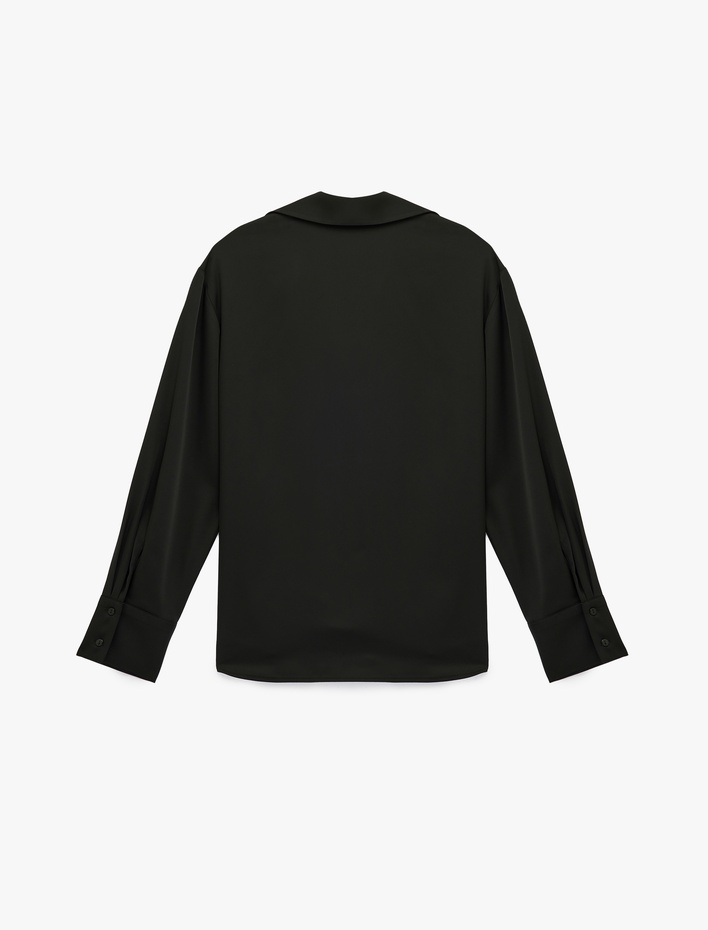  Klasik Yaka Uzun Kollu Rahat Kalıp Düğmeli Saten Gömlek