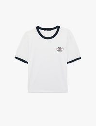 Regular Fit Kısa Kollu Pamuklu Renk Kontrastlı Bisiklet Yaka Baskılı Tişört