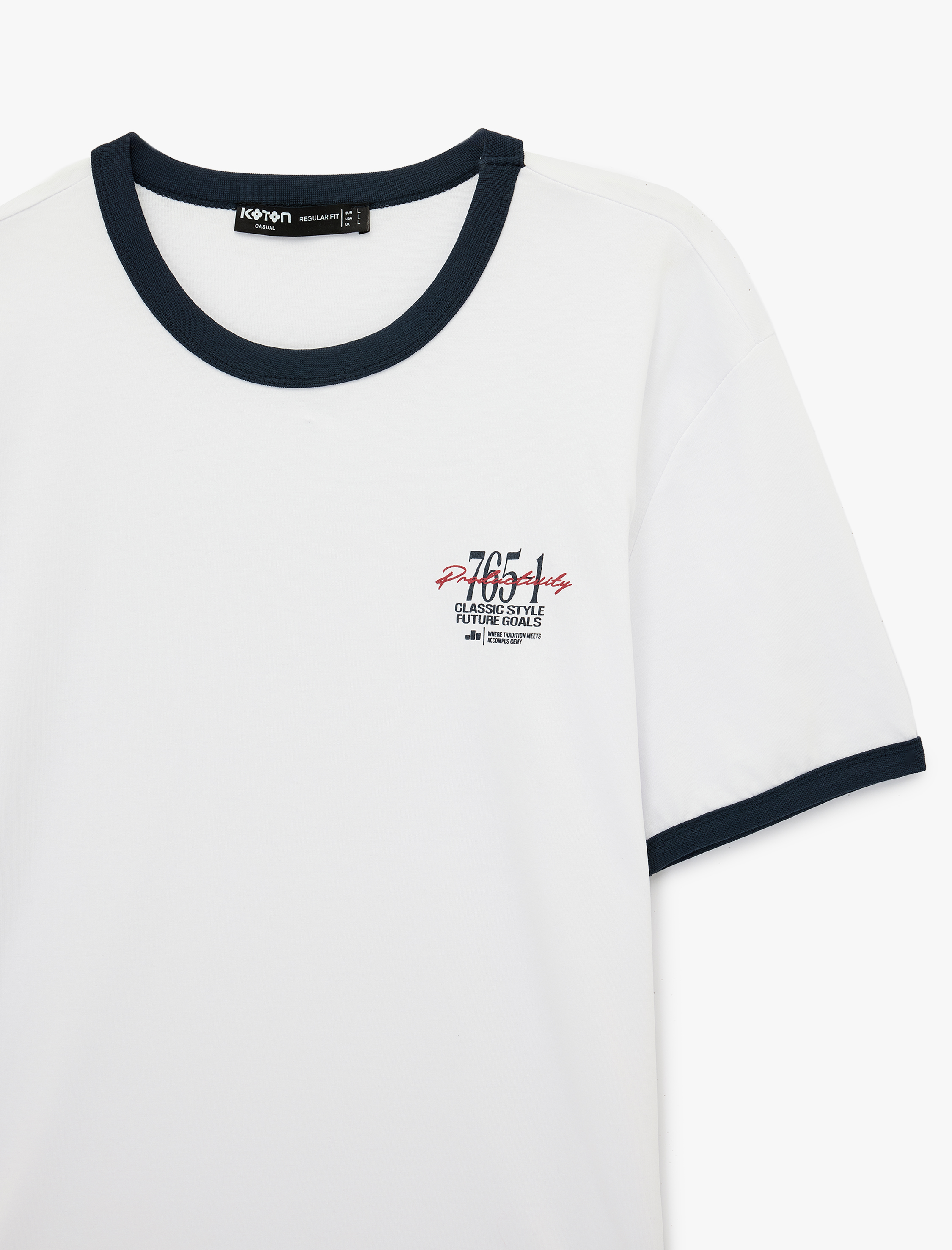   Regular Fit Kısa Kollu Pamuklu Renk Kontrastlı Bisiklet Yaka Baskılı Tişört