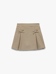 Fiyonklu A Kesim Diz Üstü Viskon Karışımlı Ekoseli Etek