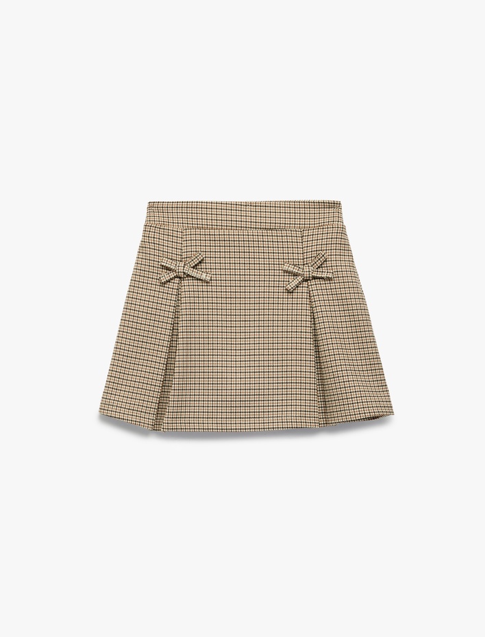 Kız Bebek Fiyonklu A Kesim Diz Üstü Viskon Karışımlı Ekoseli Etek