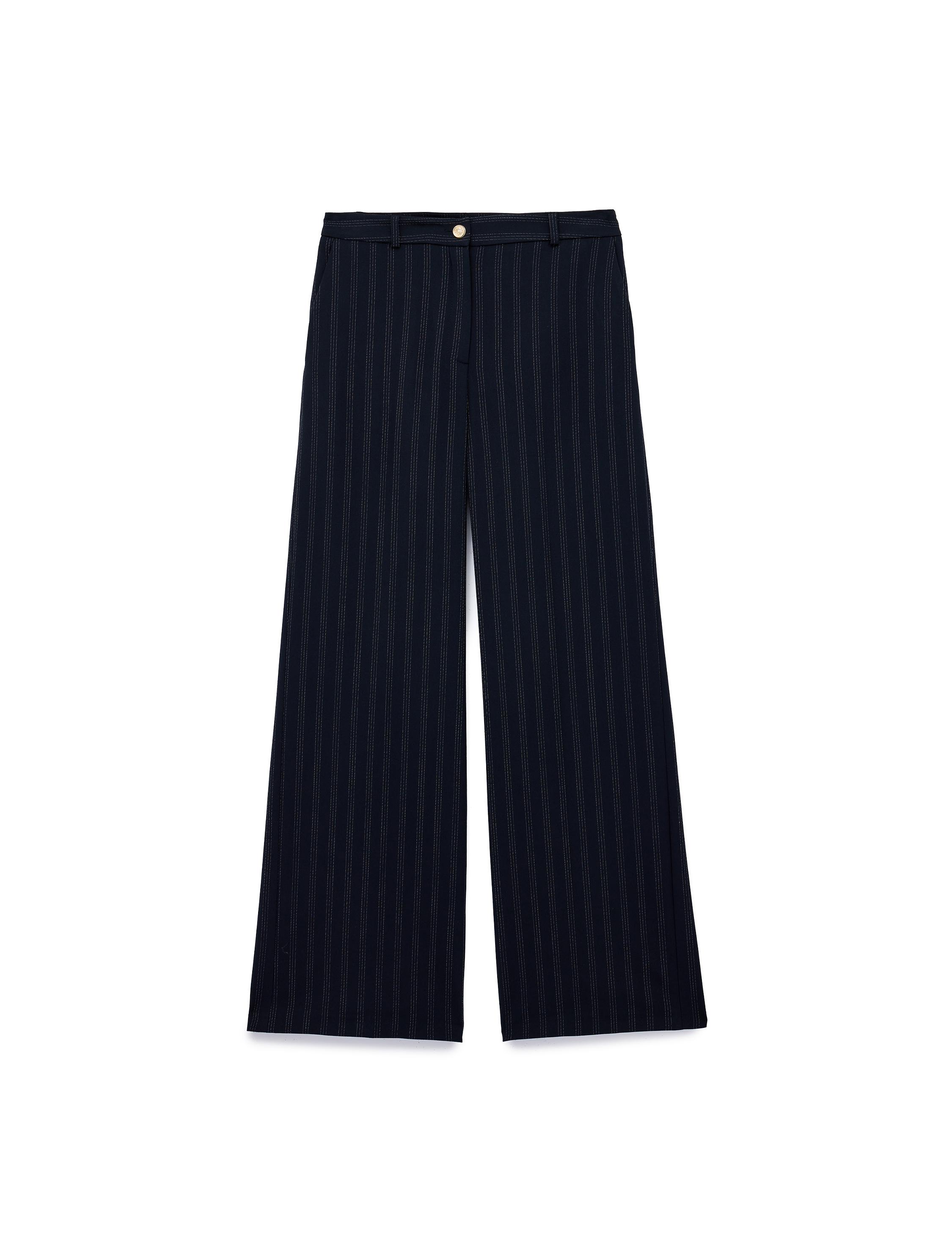   Straight Fit Cepli Düz Bol Paça Çizgili Pantolon