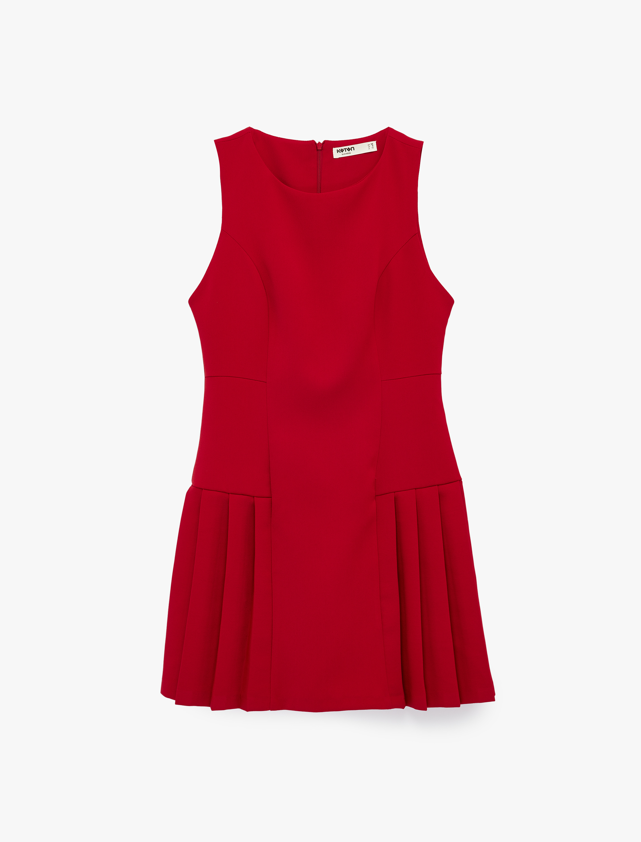   Kolsuz U Yaka Dikiş Detaylı Mini Pileli Elbise