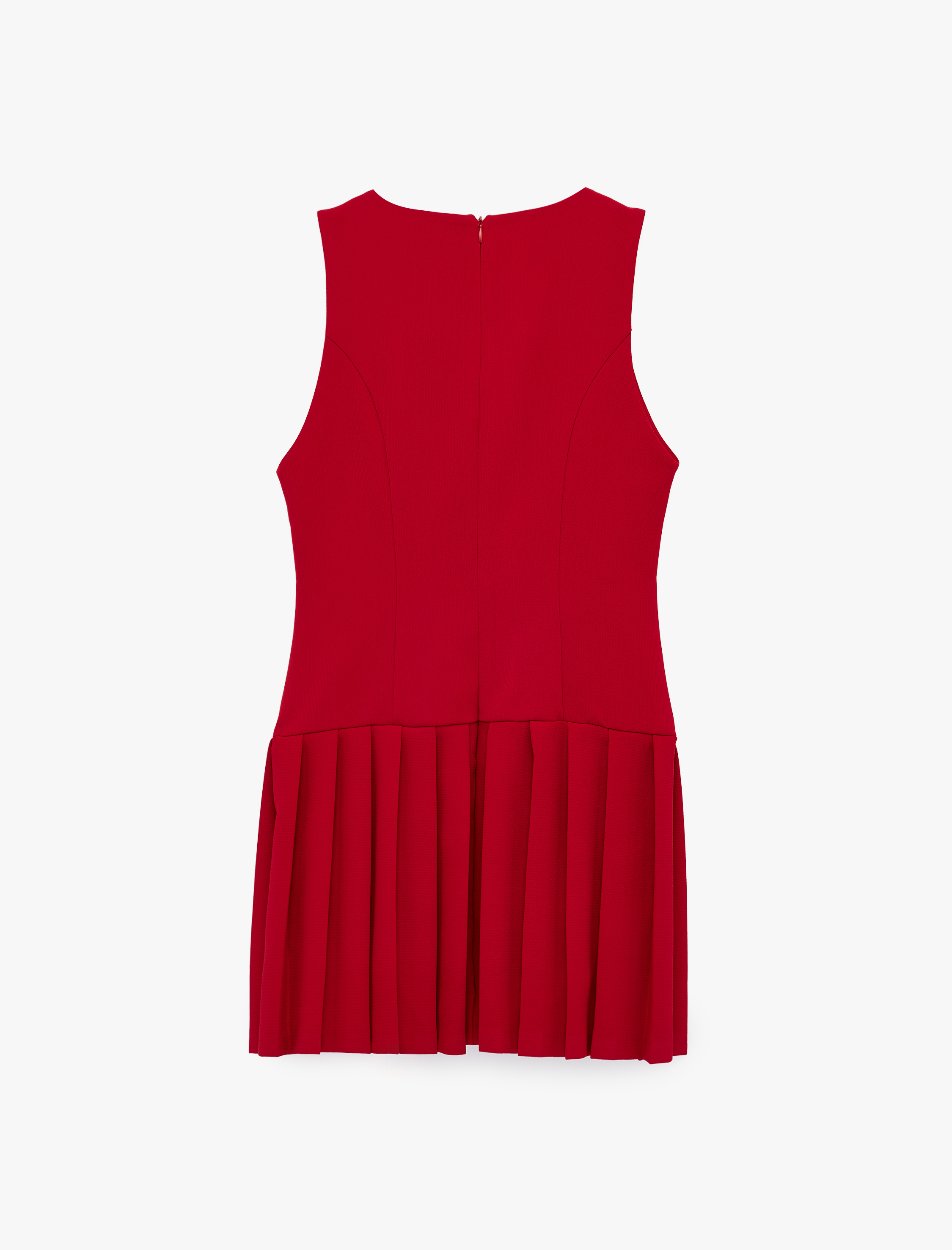   Kolsuz U Yaka Dikiş Detaylı Mini Pileli Elbise