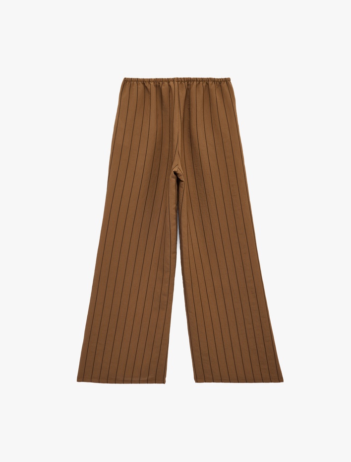  Beli Bağlamalı Modal Kumaş Cepli Geniş Paça Çizgili Pantolon