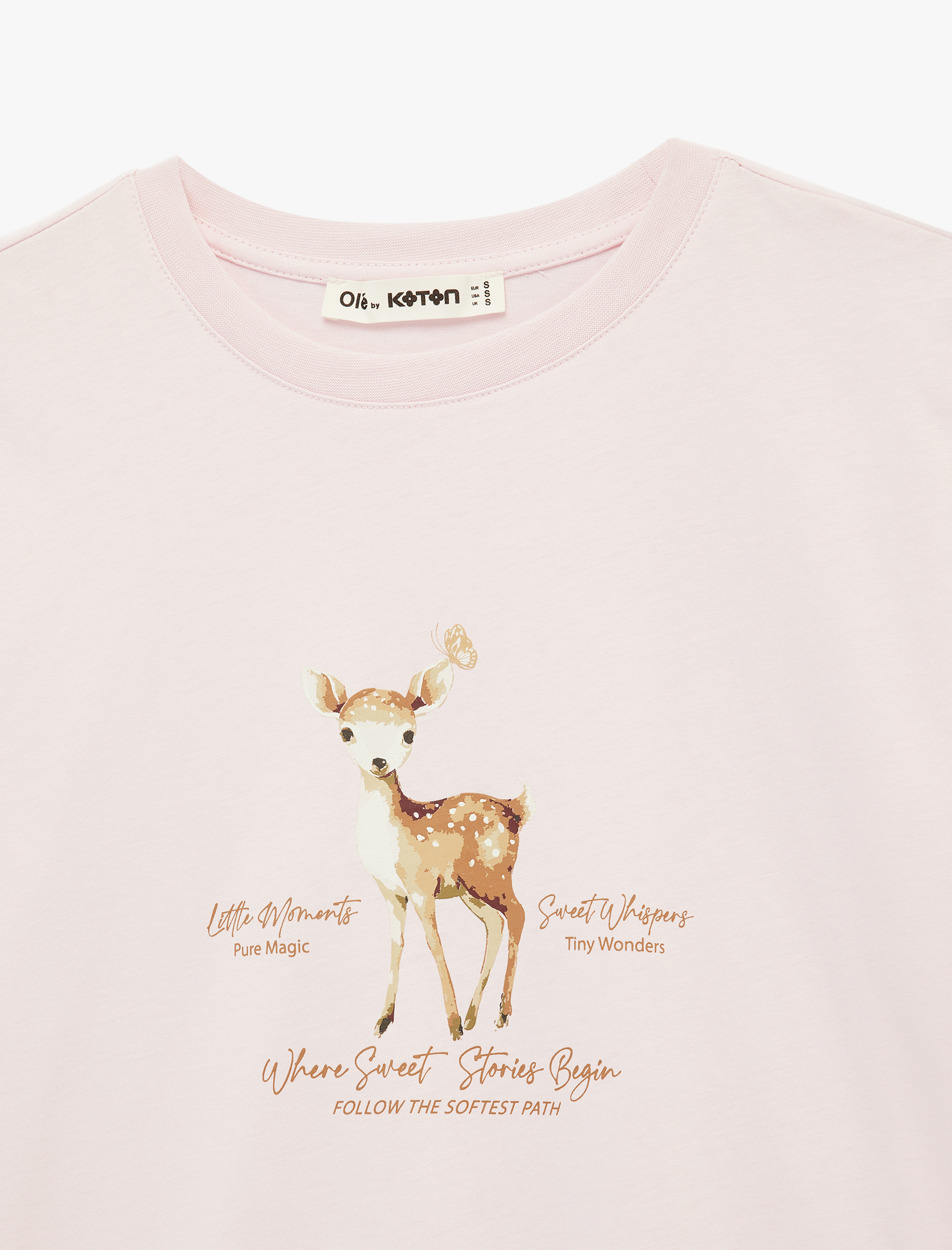   Rahat Kalıp Kısa Kollu Bisiklet Yaka Geyik Baskılı Pamuklu Tişört