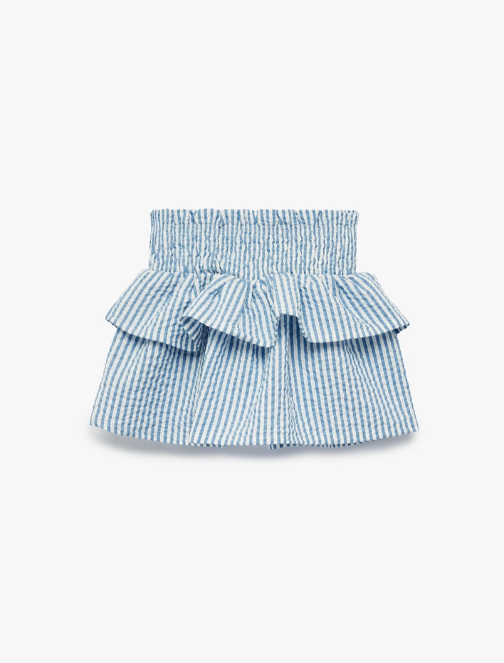 Kız Bebek Gipeli Yüksek Bel Katlı Pileli Çizgili Etek