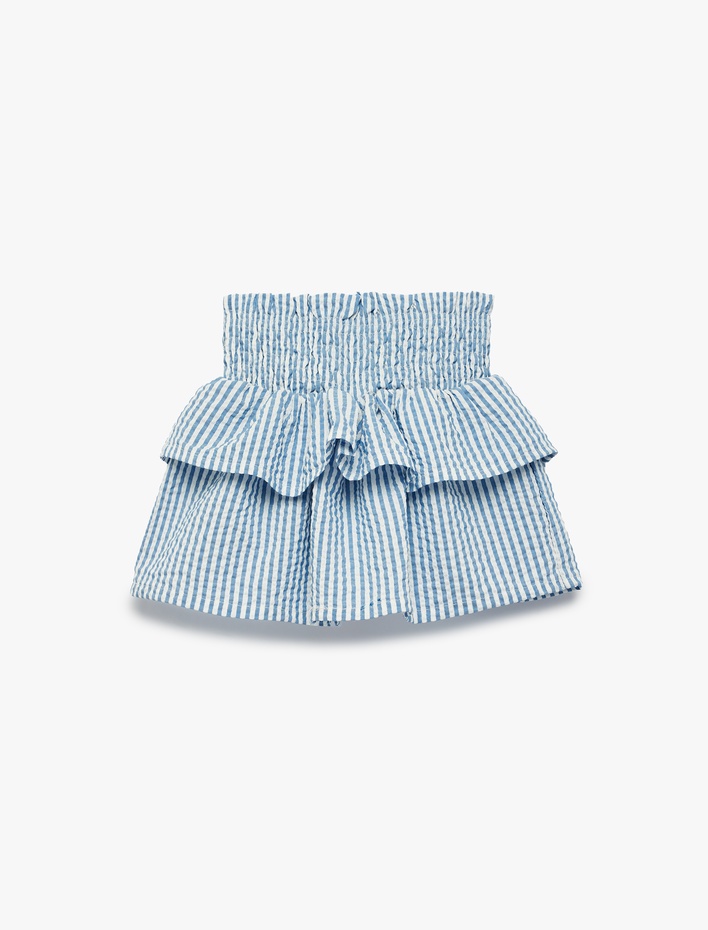 Kız Bebek Gipeli Yüksek Bel Katlı Pileli Çizgili Etek