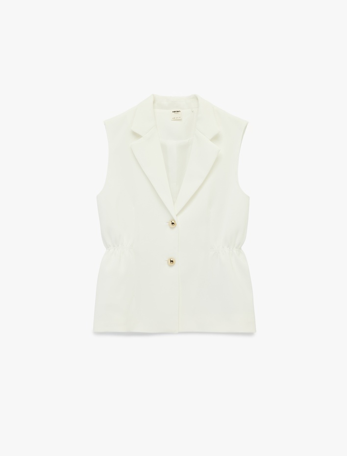  Büzgü Detaylı Geniş Yaka Düğmeli Kolsuz Krep Yelek