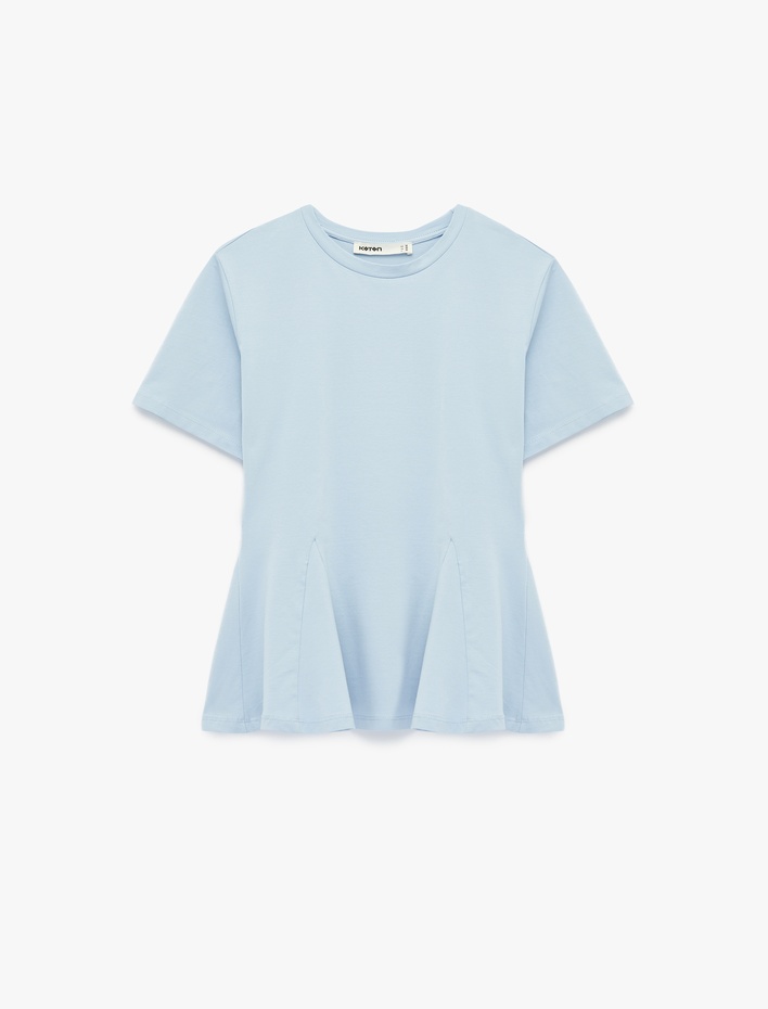  Pamuklu Slim Fit Kısa Kollu Bisiklet Yaka Peplum Basic Tişört