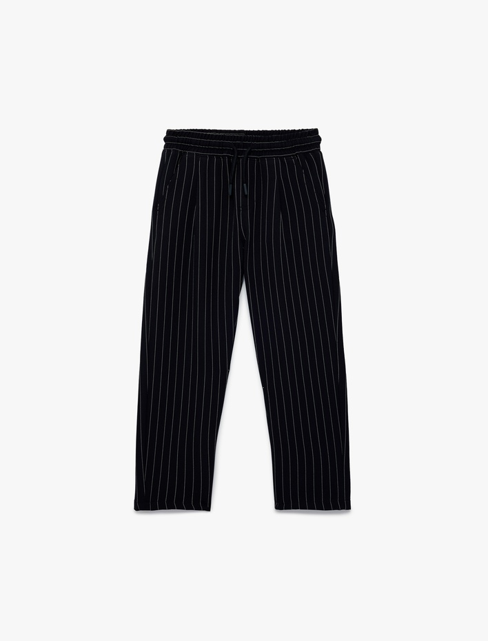 Erkek Çocuk Beli Bağcıklı Rahat Kalıp Çizgili Pantolon