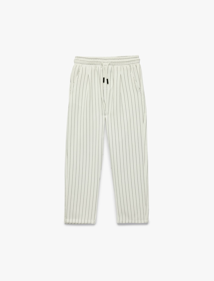 Erkek Çocuk Beli Bağcıklı Rahat Kalıp Çizgili Pantolon